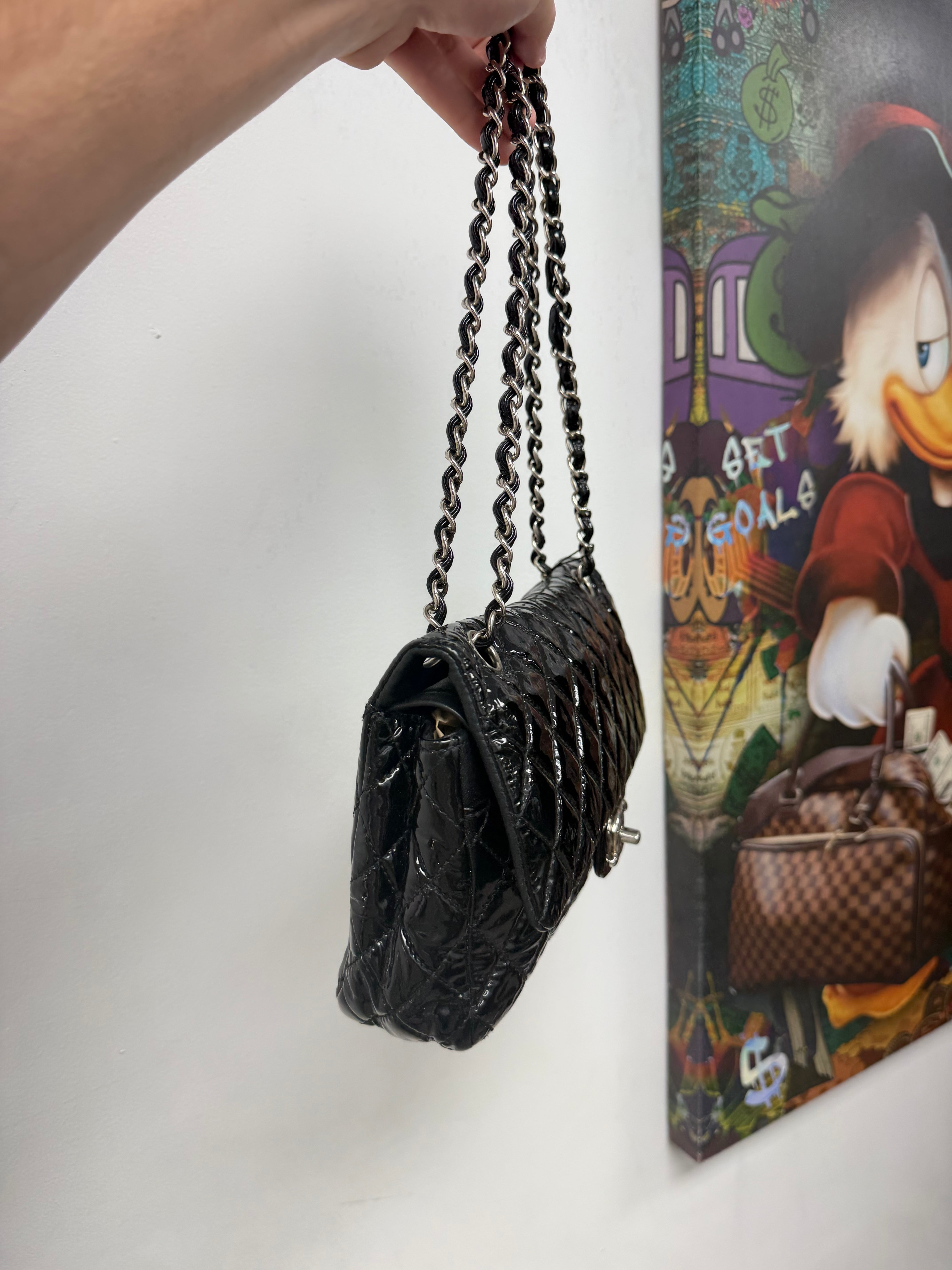 Chanel Black Patent Leather Single Flap Bag