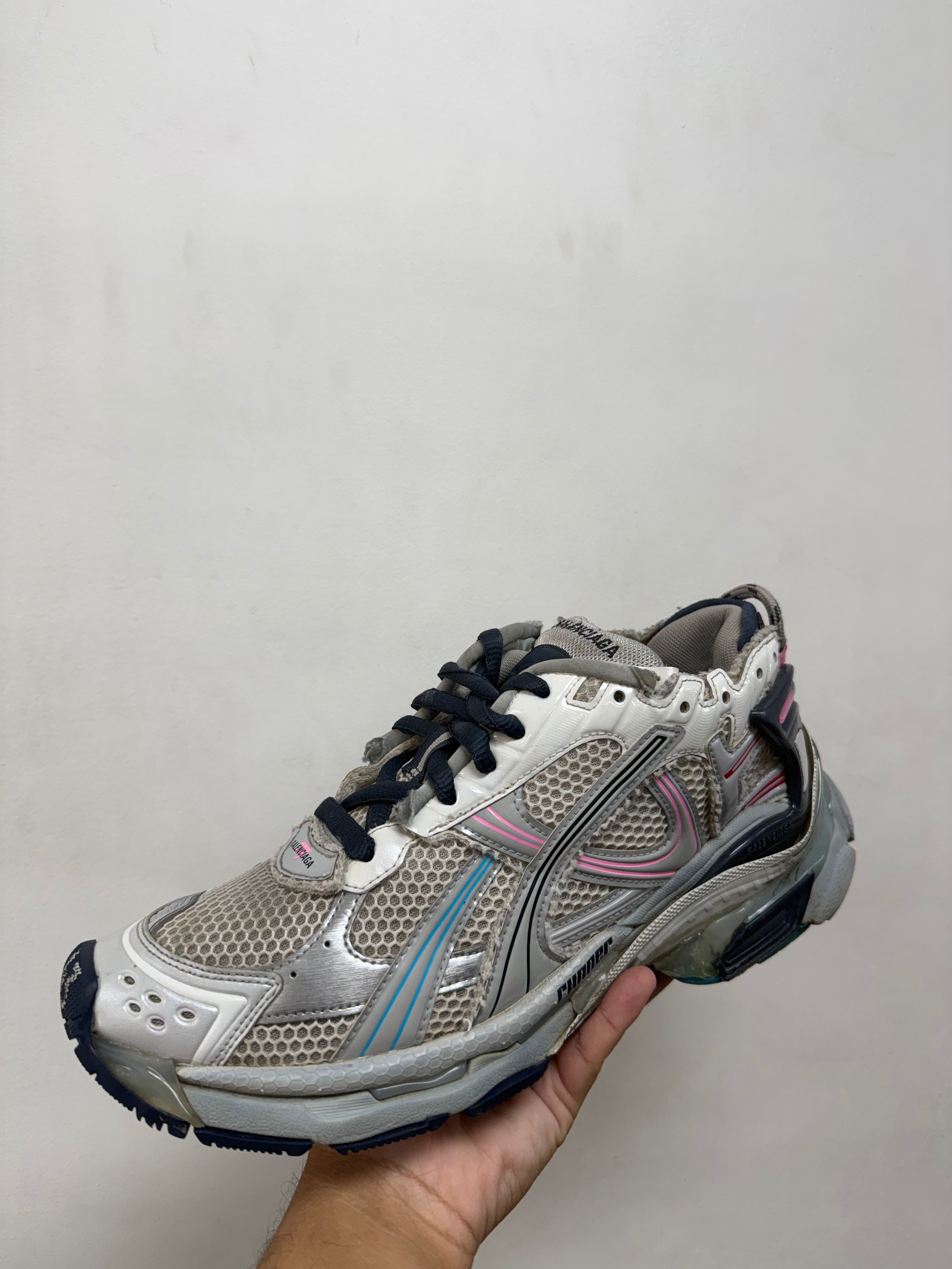 Balenciaga White Navy Pink Runner Sneakers