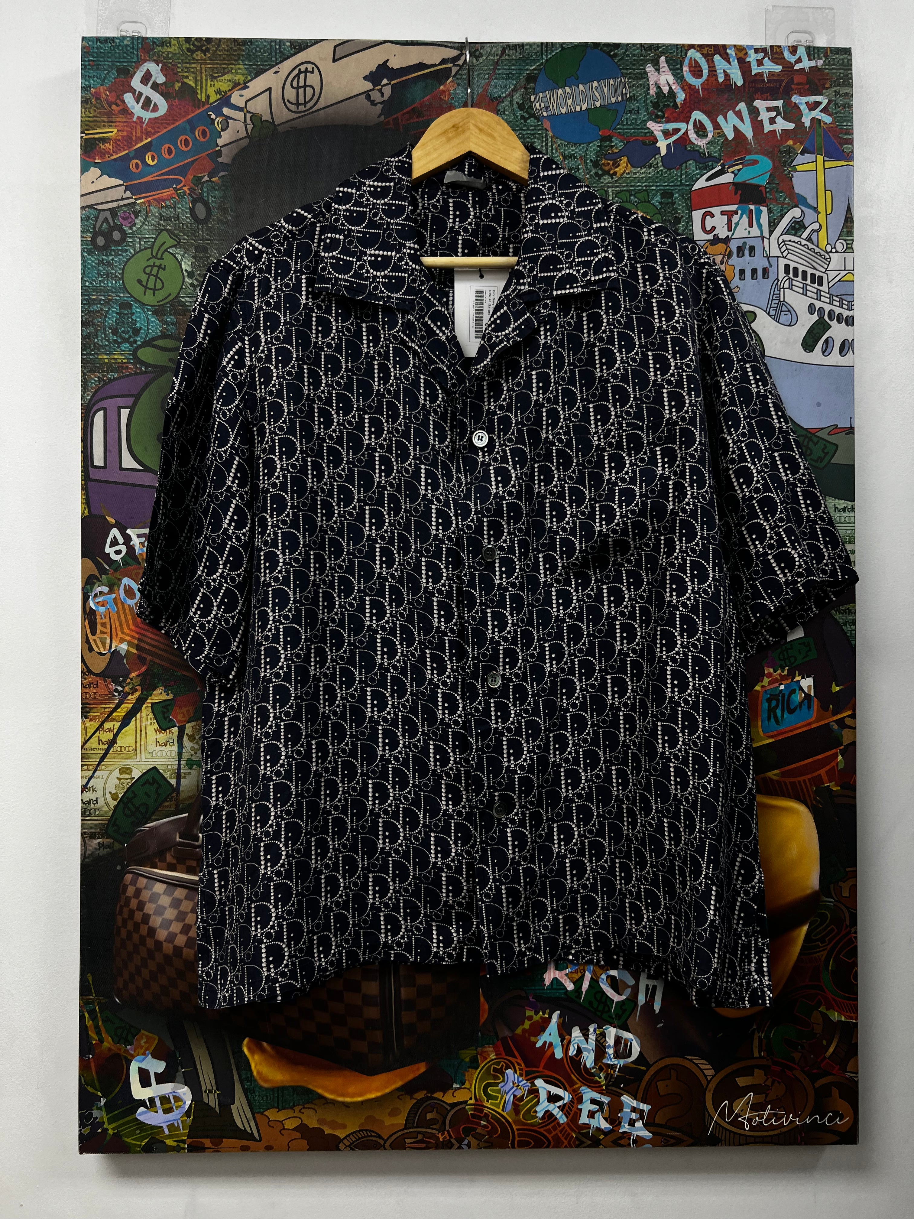 Dior Navy Silk Monogram Shirt