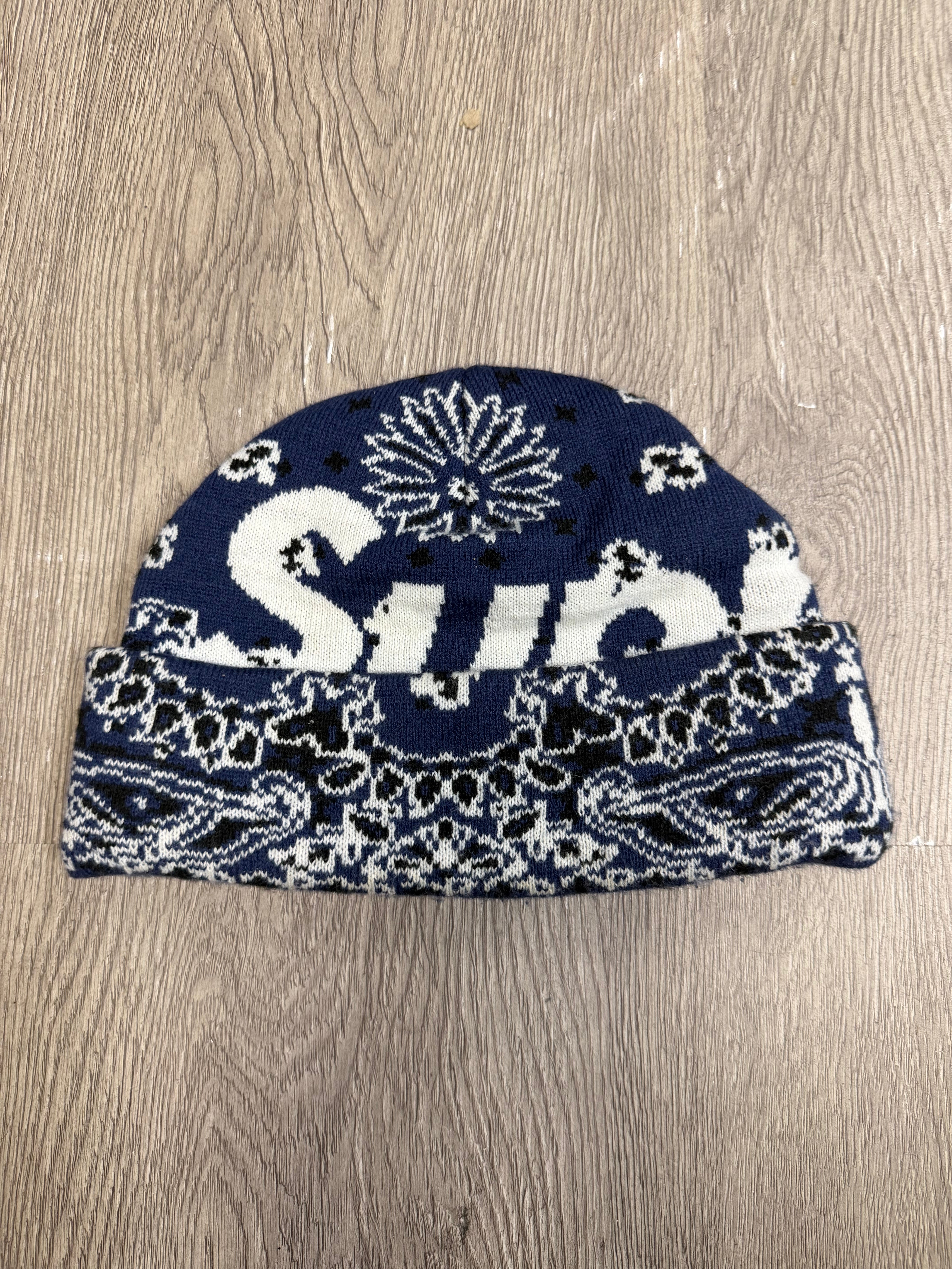 Supreme Blue Paisley Logo Beanie