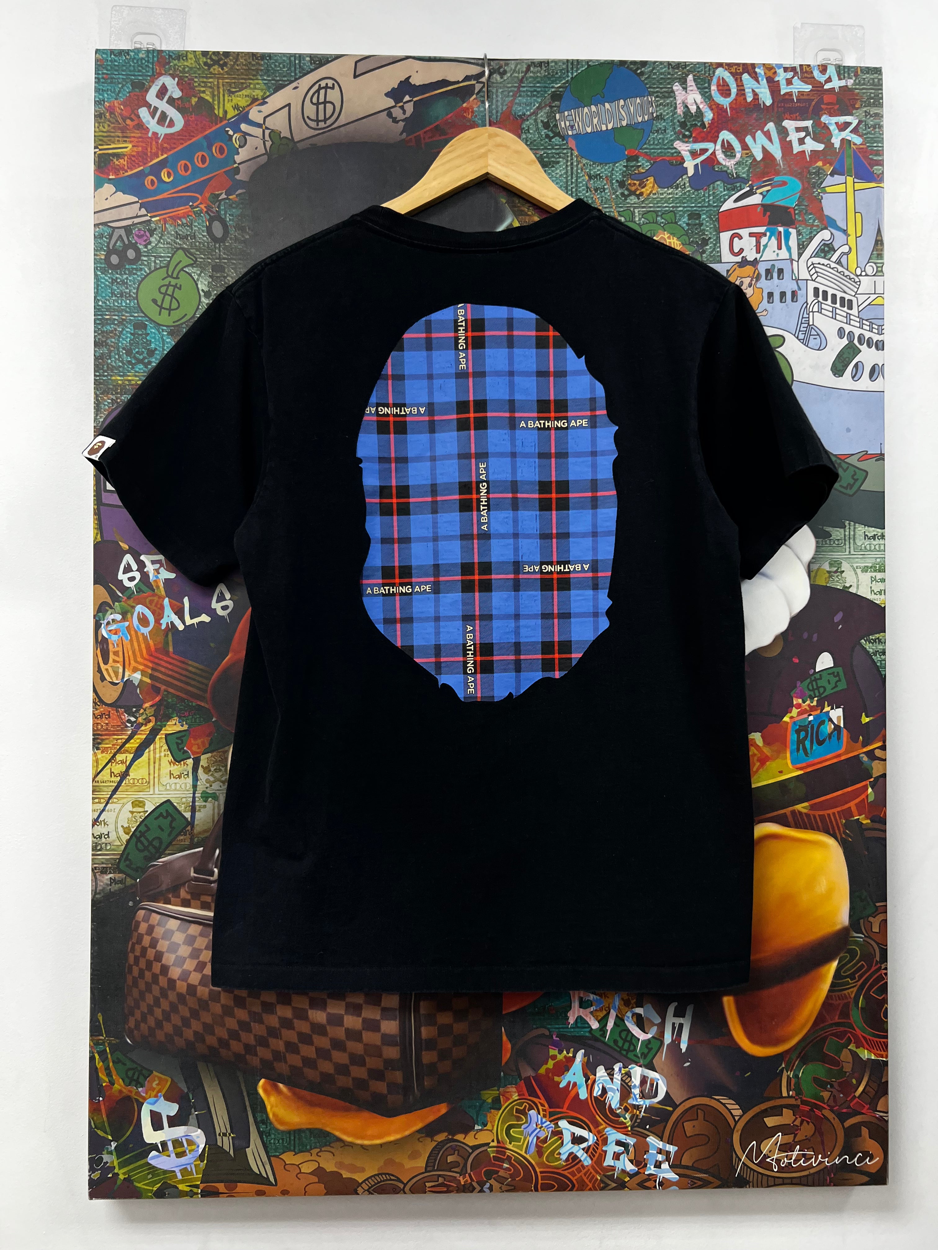 BAPE Black Blue Plaid Head Tee