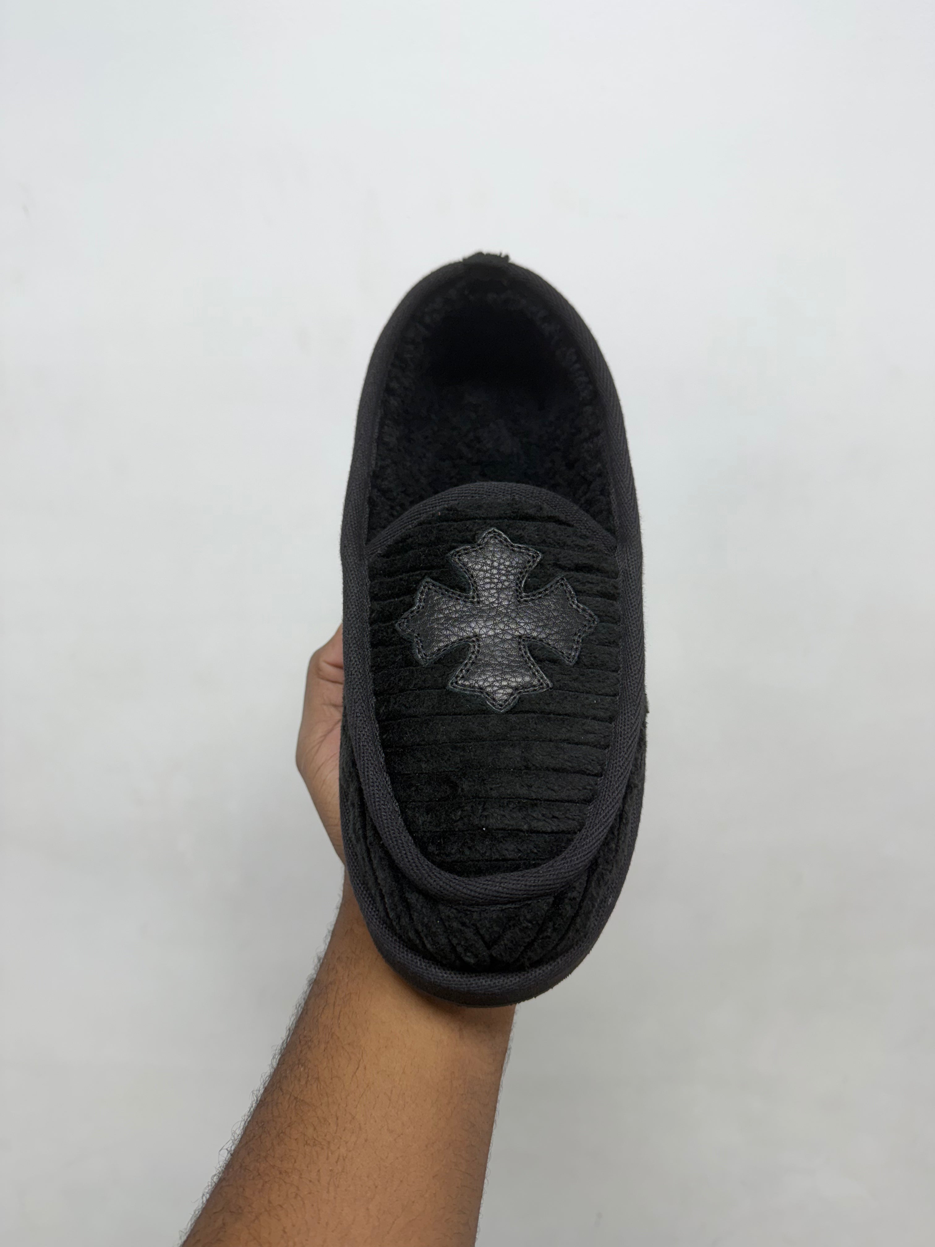 Chrome Hearts Black Plus Patch Sherpa Lined Slides