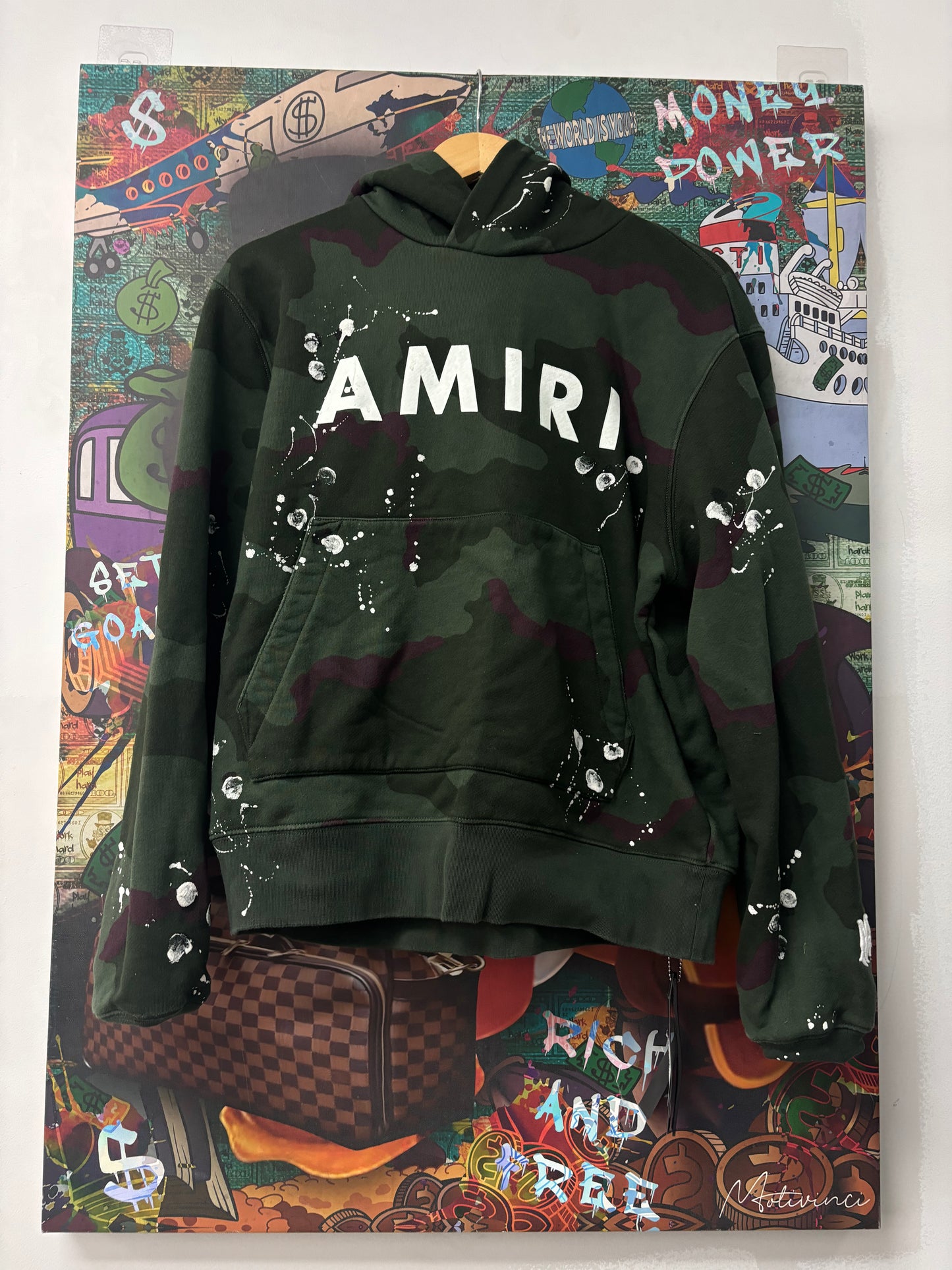 Amiri White Green Camo Hoodie Used Medium