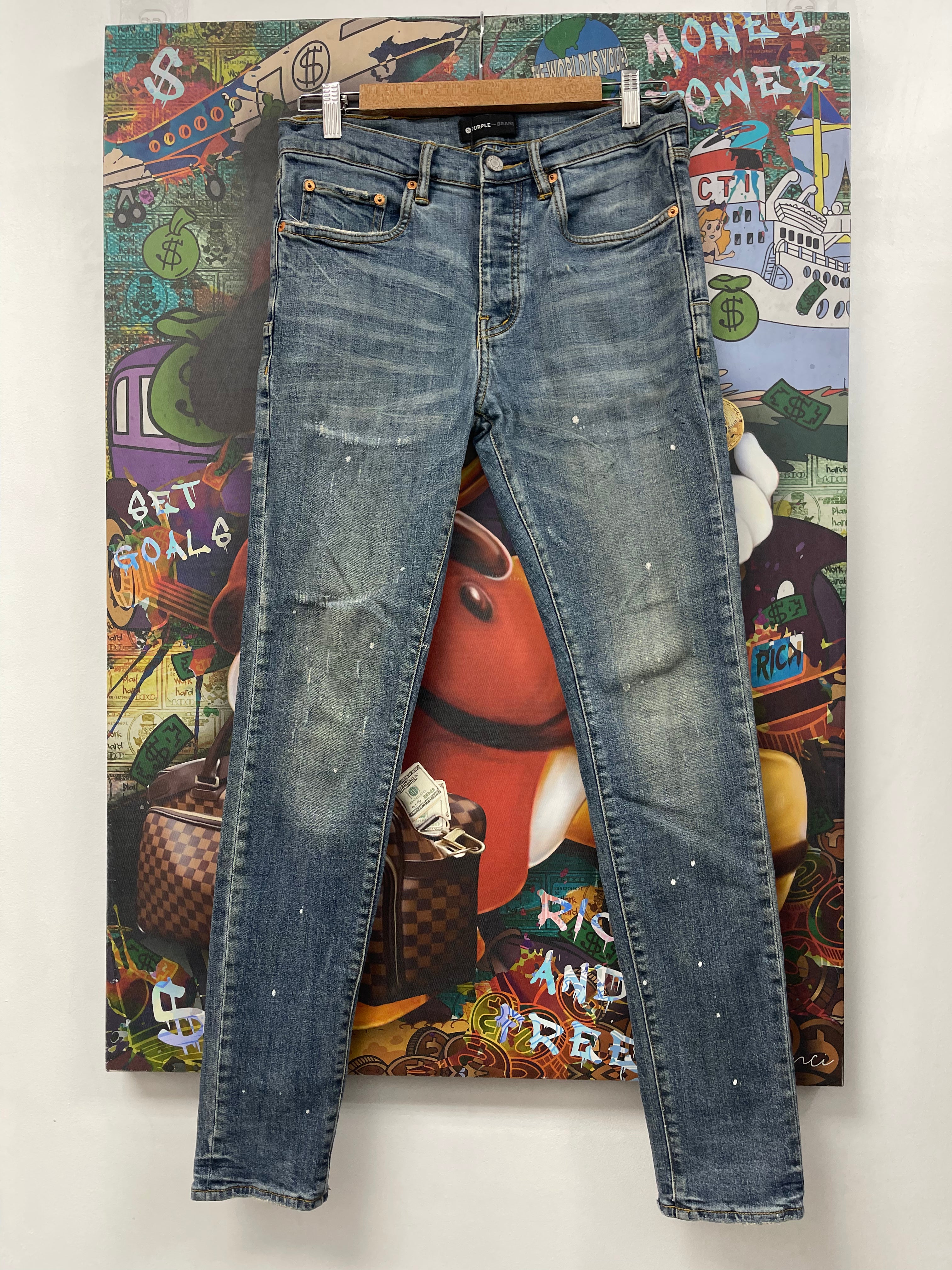 Purple Brand Dark Wash White Splatter Jeans