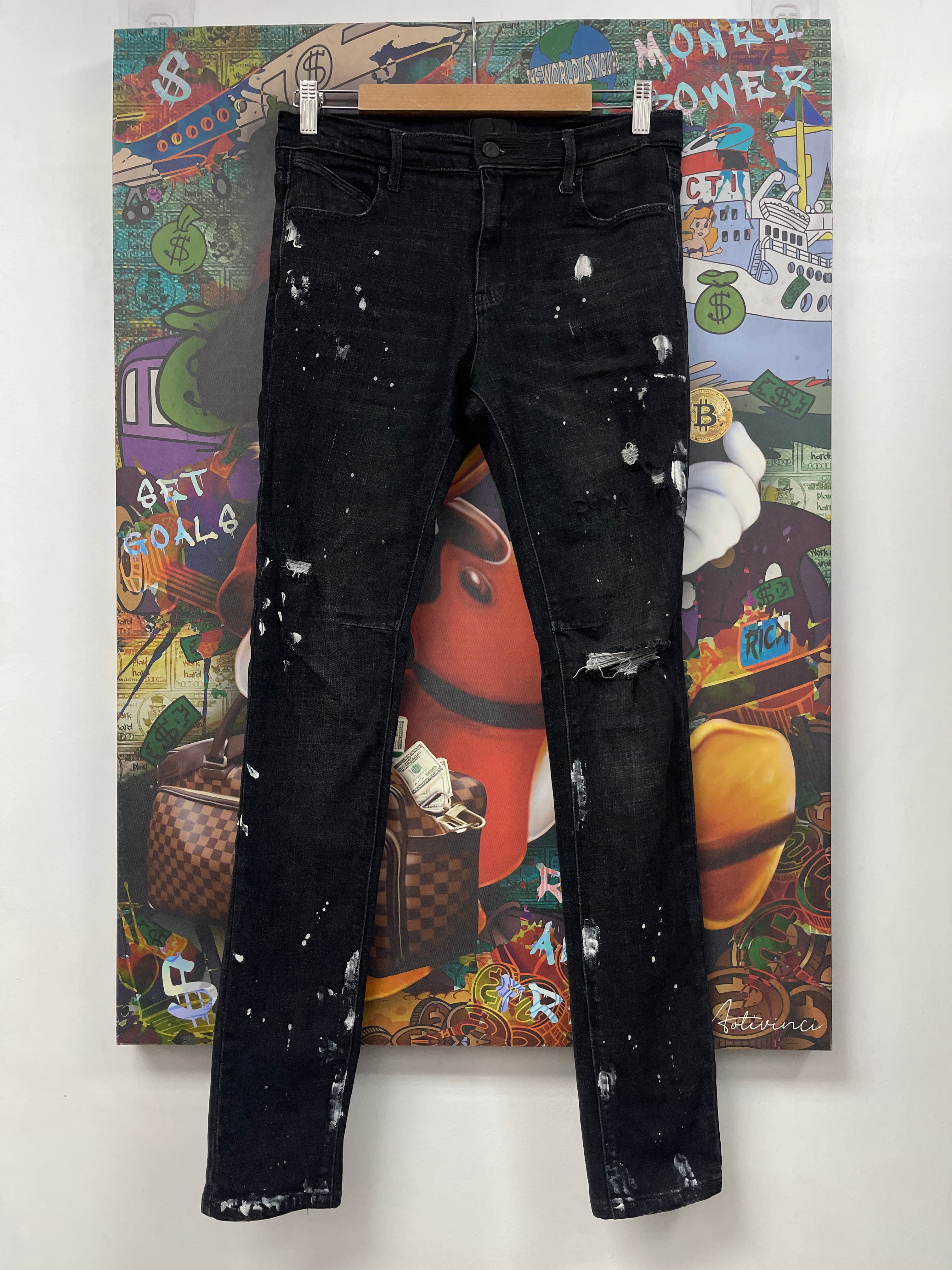 RTA Black Wash Paint Splatter Ripped Jeans