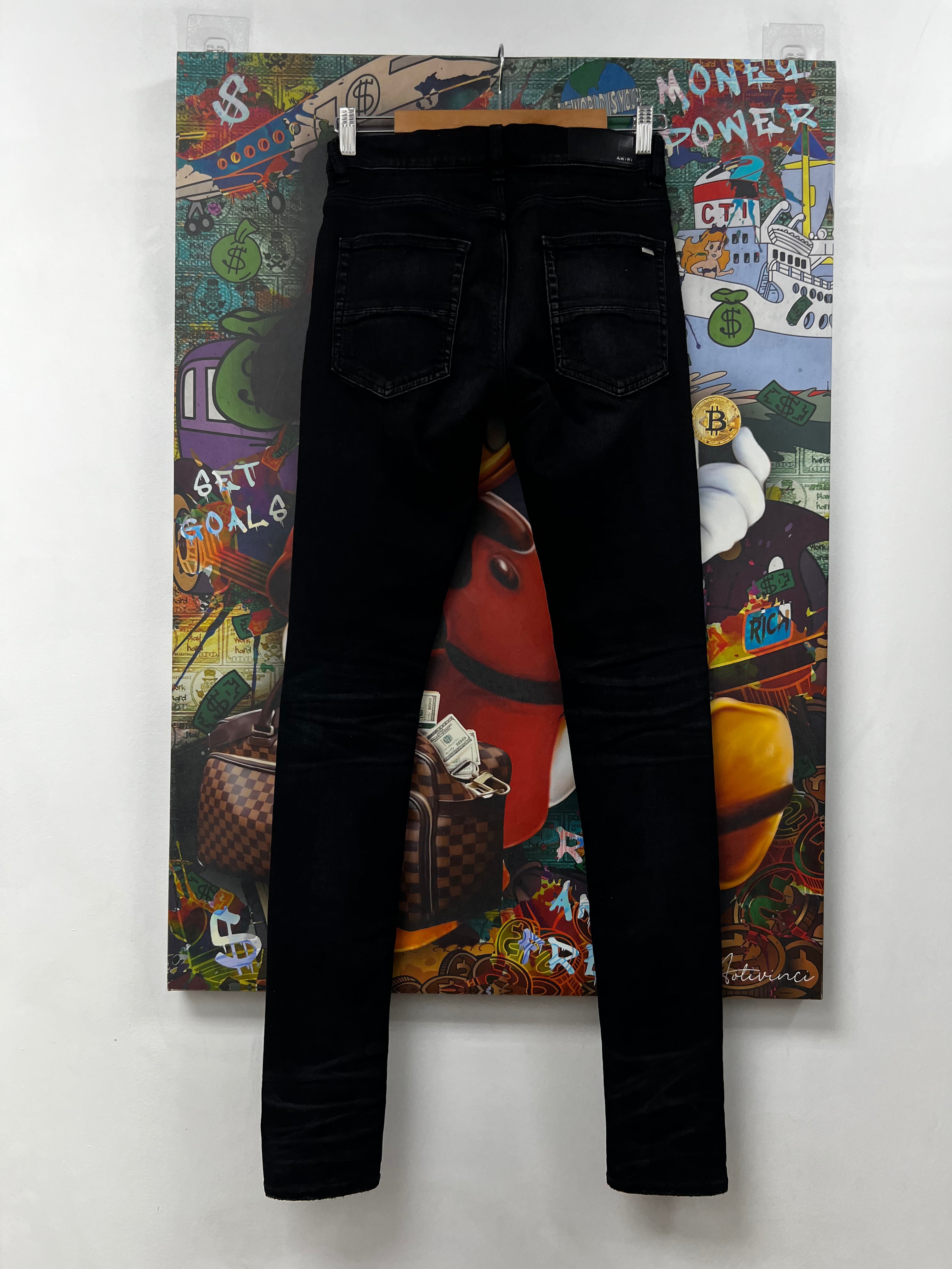 Amiri MX1 Black Wash Camo Patch Jeans