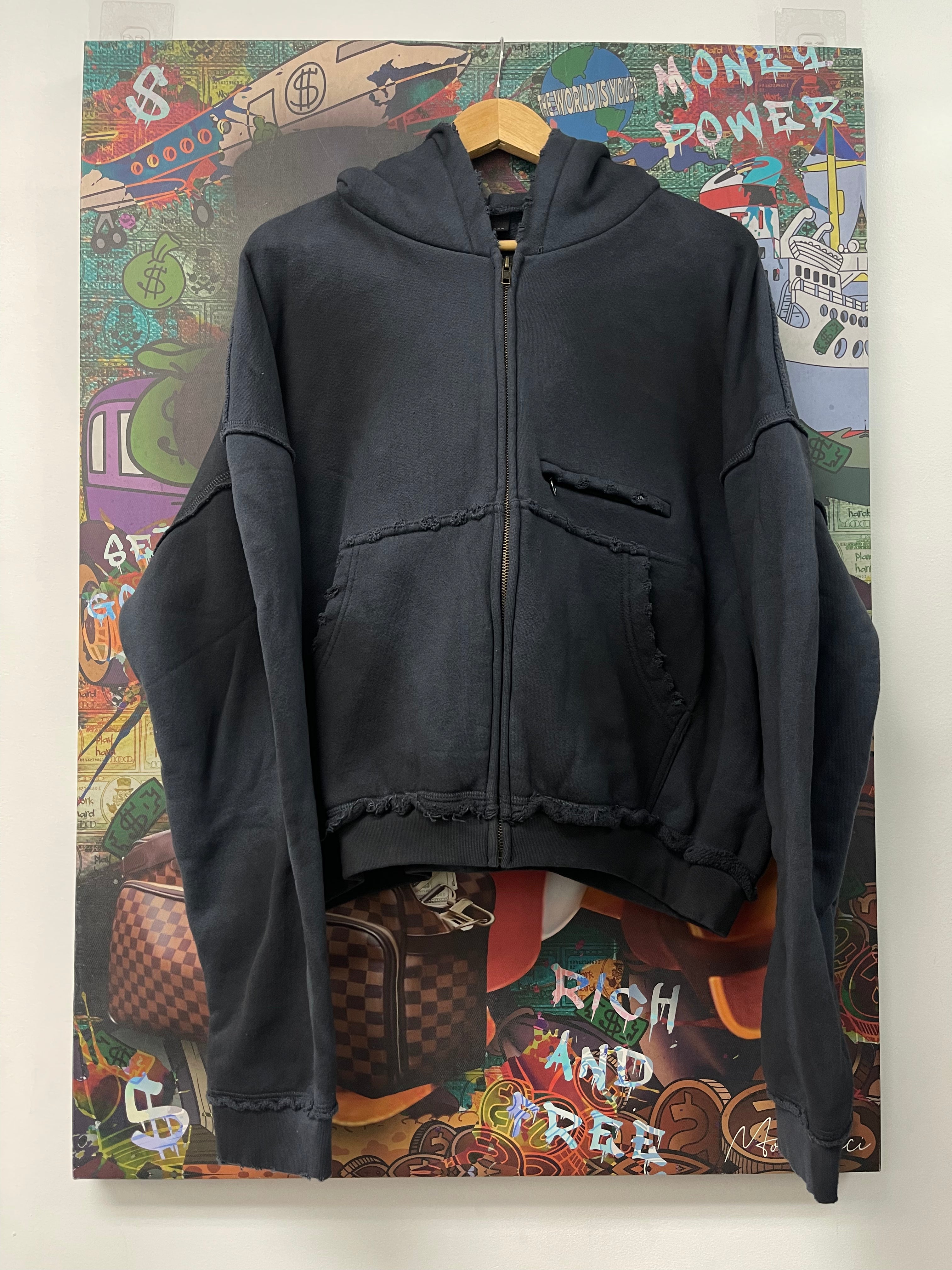 GV Navy Distress Zip Up Hoodie