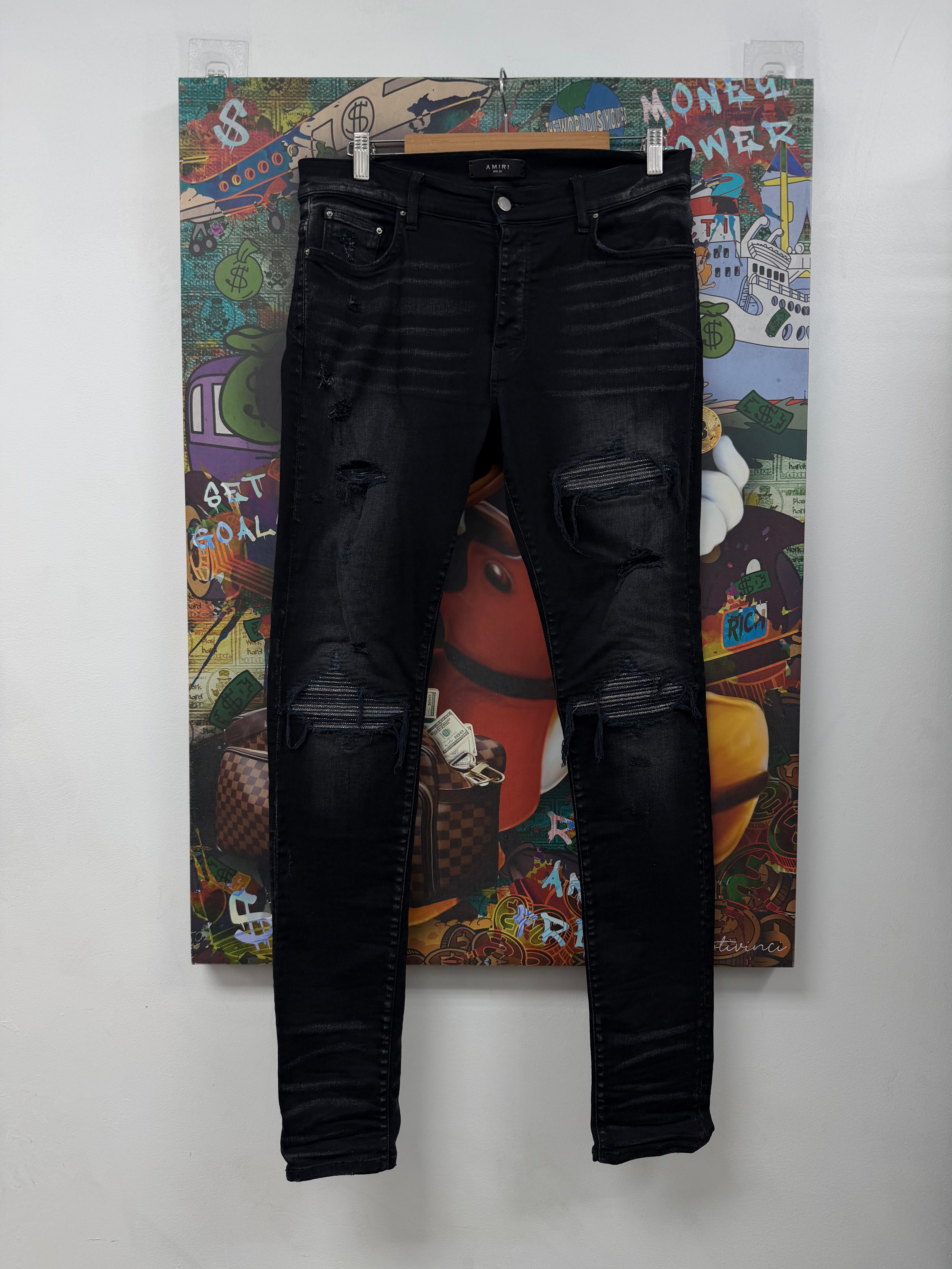 Amiri MX1 Black Wash Iridescent Patch Jeans