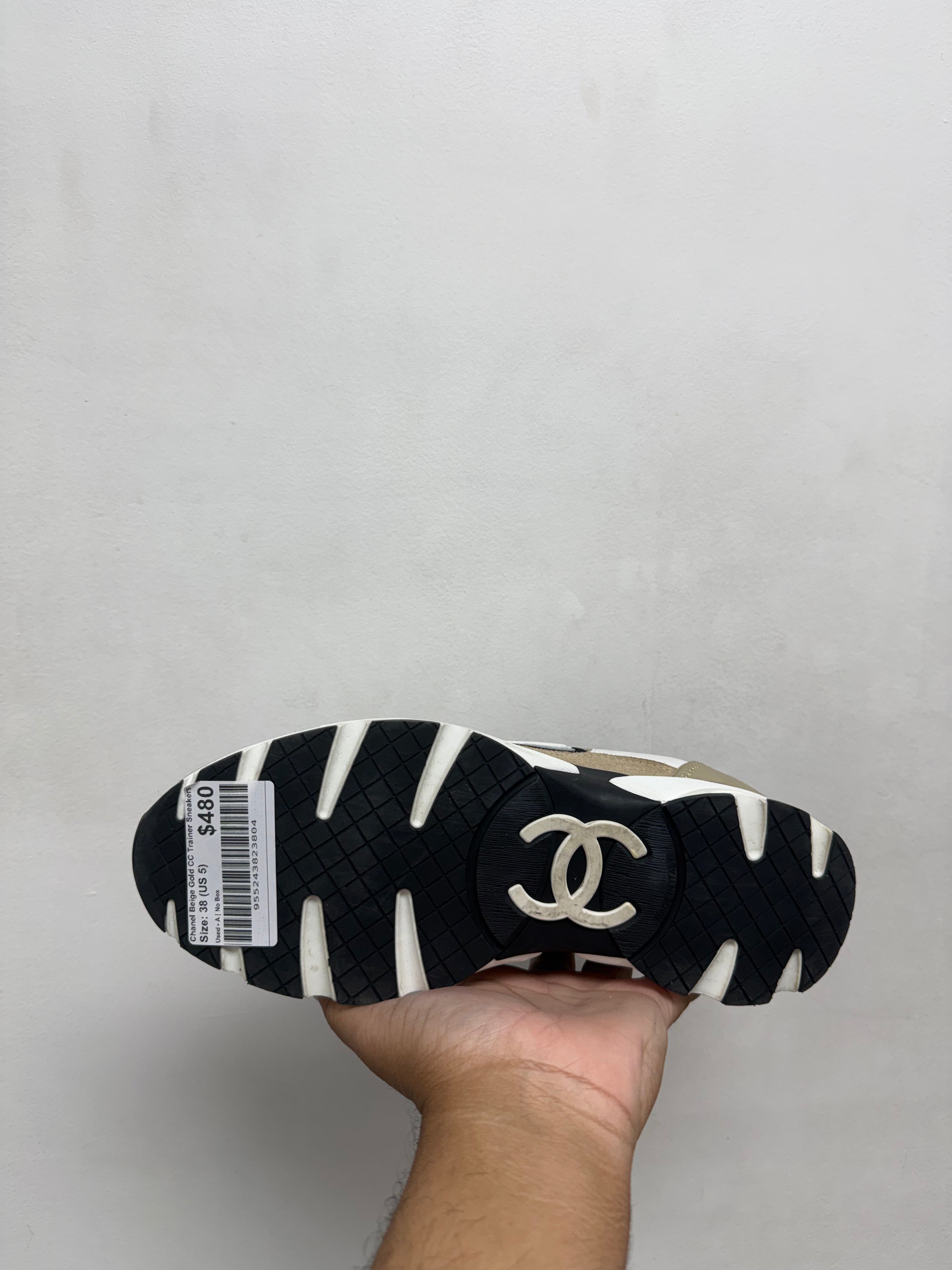 Chanel Beige Gold CC Trainer Sneakers