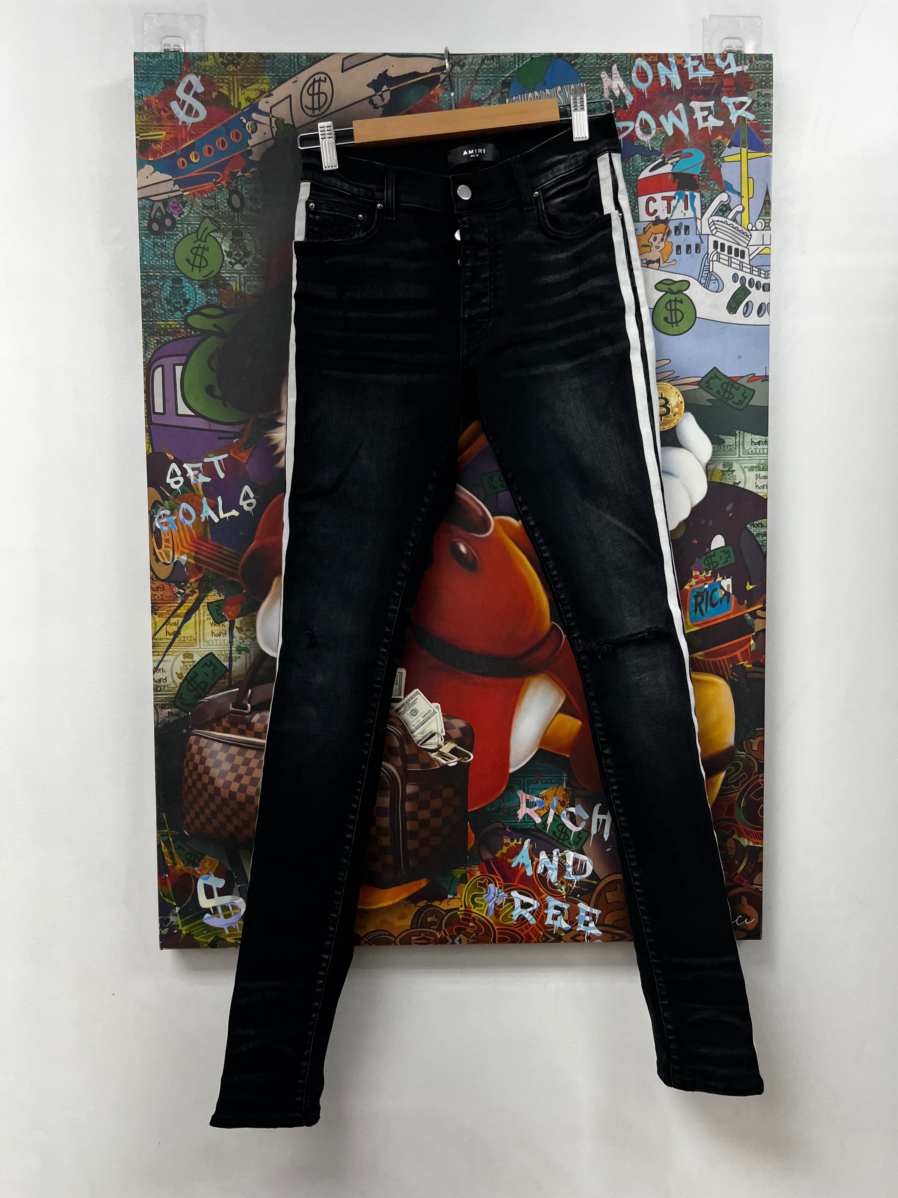 Amiri Black Wash White Stripe Jeans