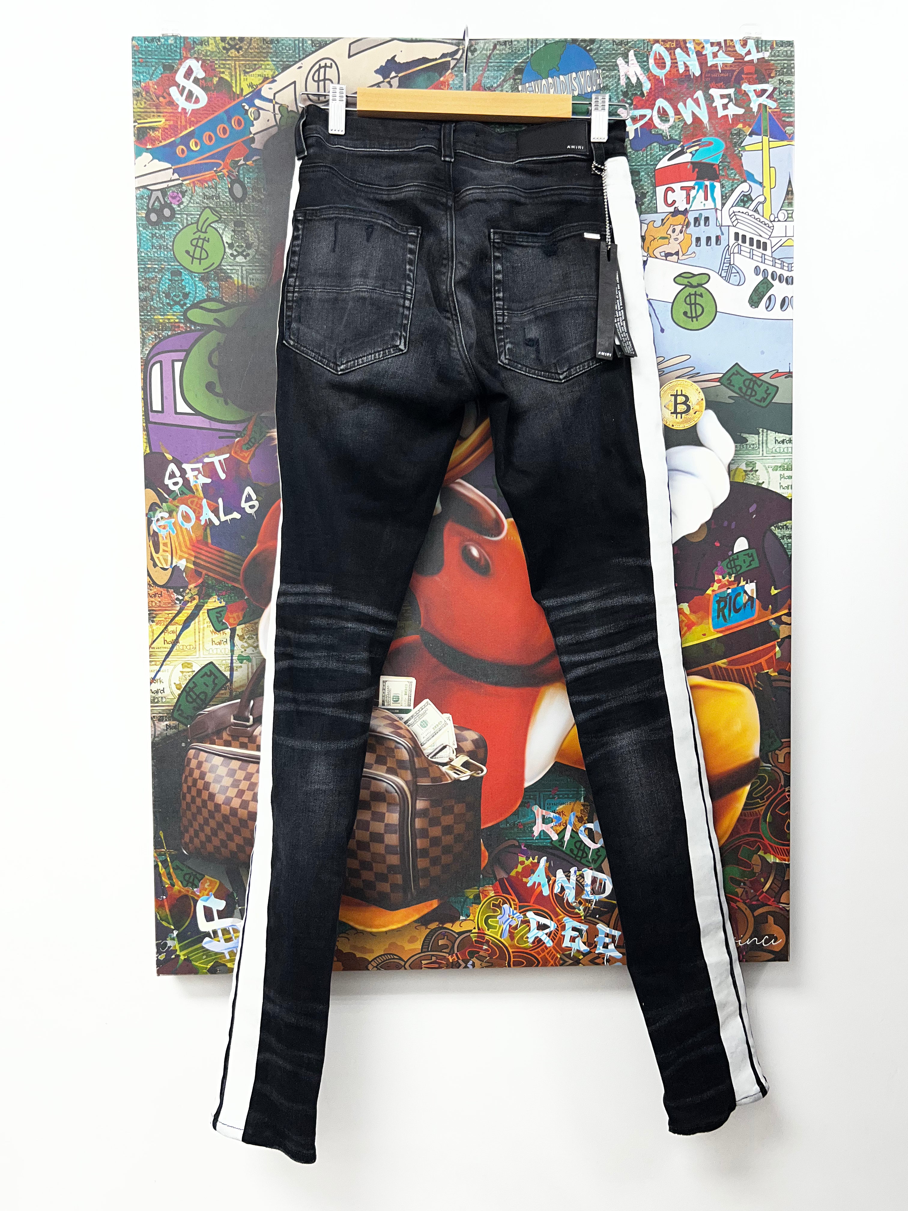 Amiri Black Wash White Stripe Jeans