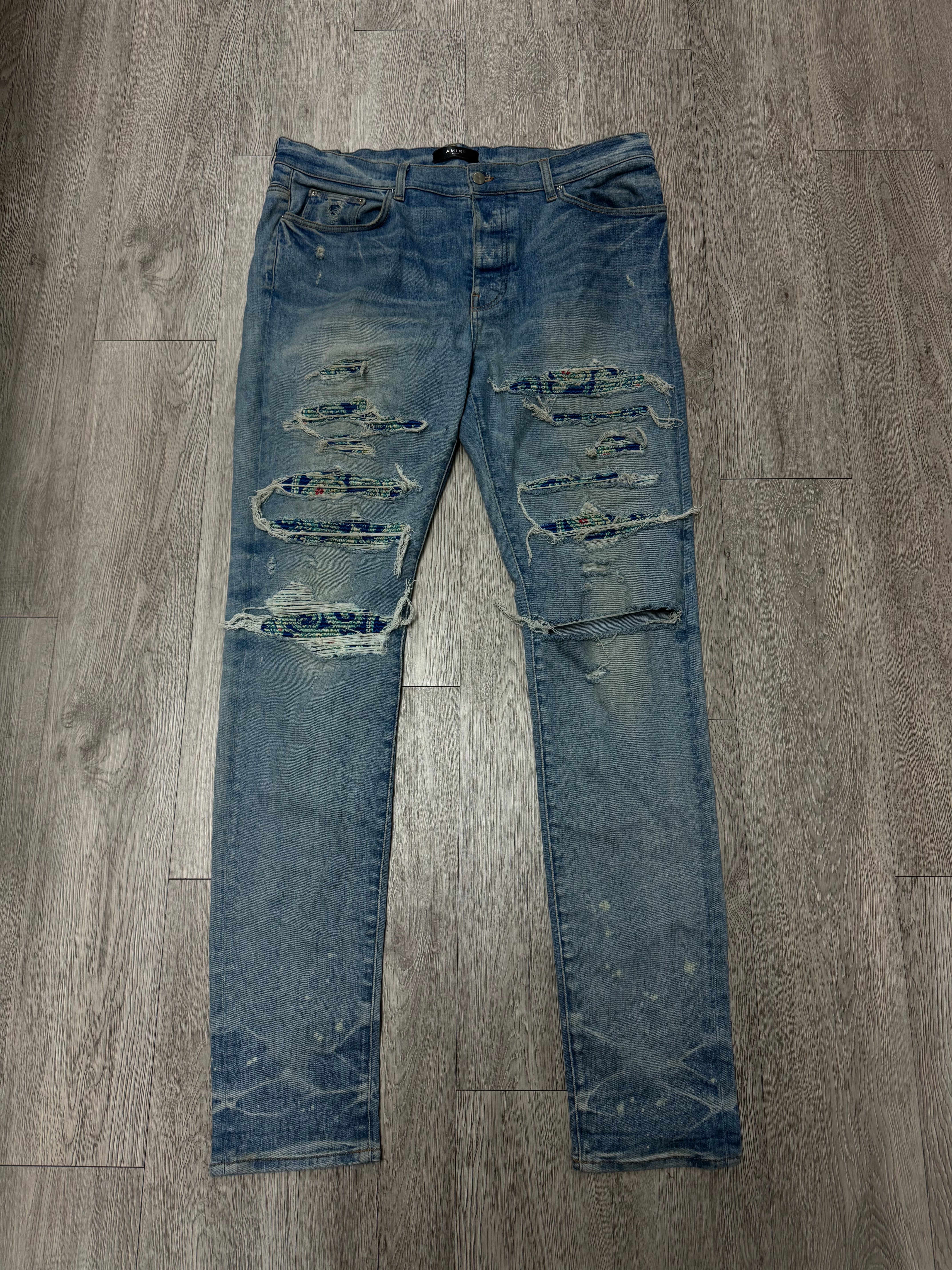 Amiri Light Wash Tie Dye Aqua Patch MX1 Jeans