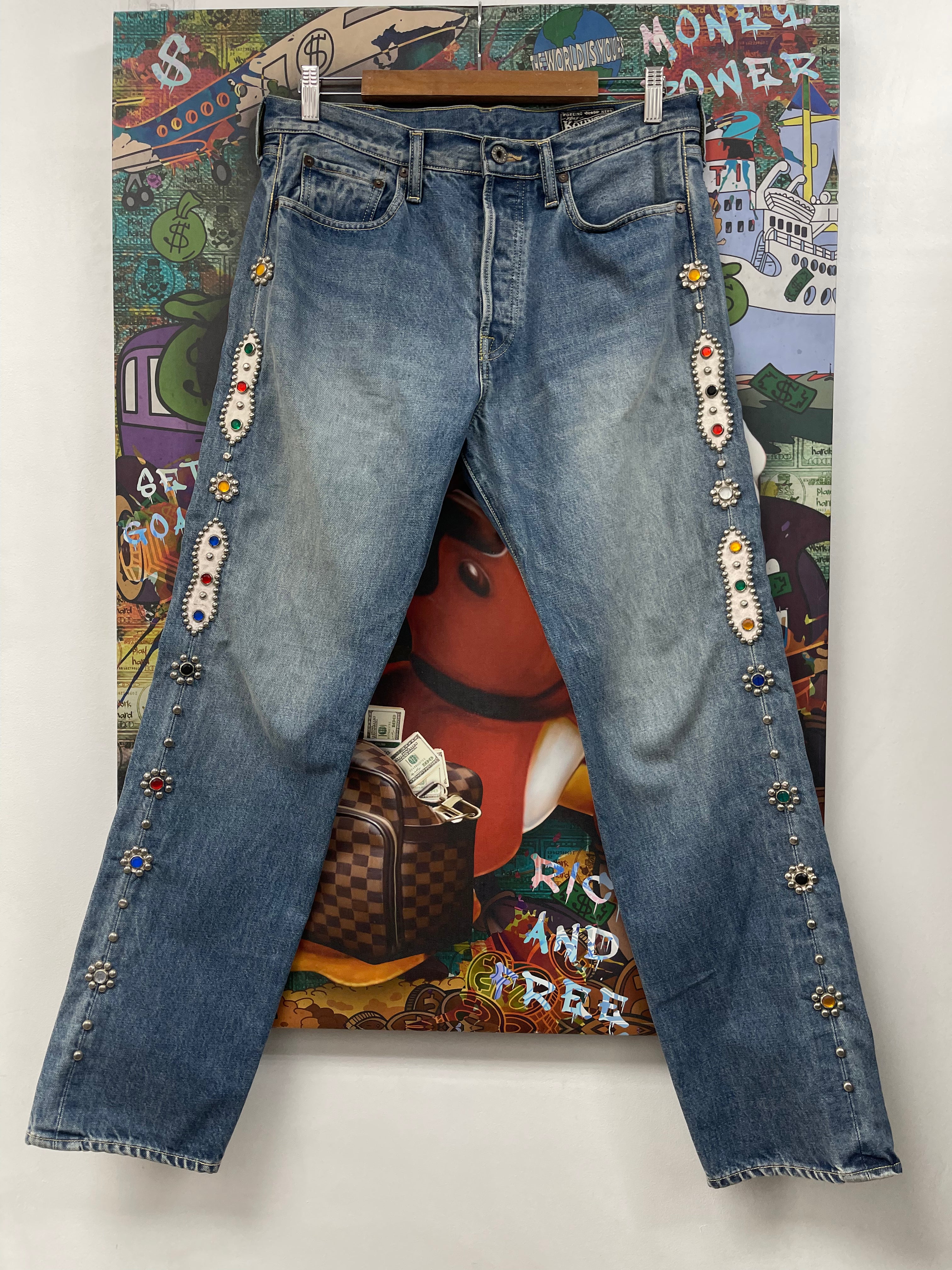 Kapital Light Wash Gem Stud Jeans