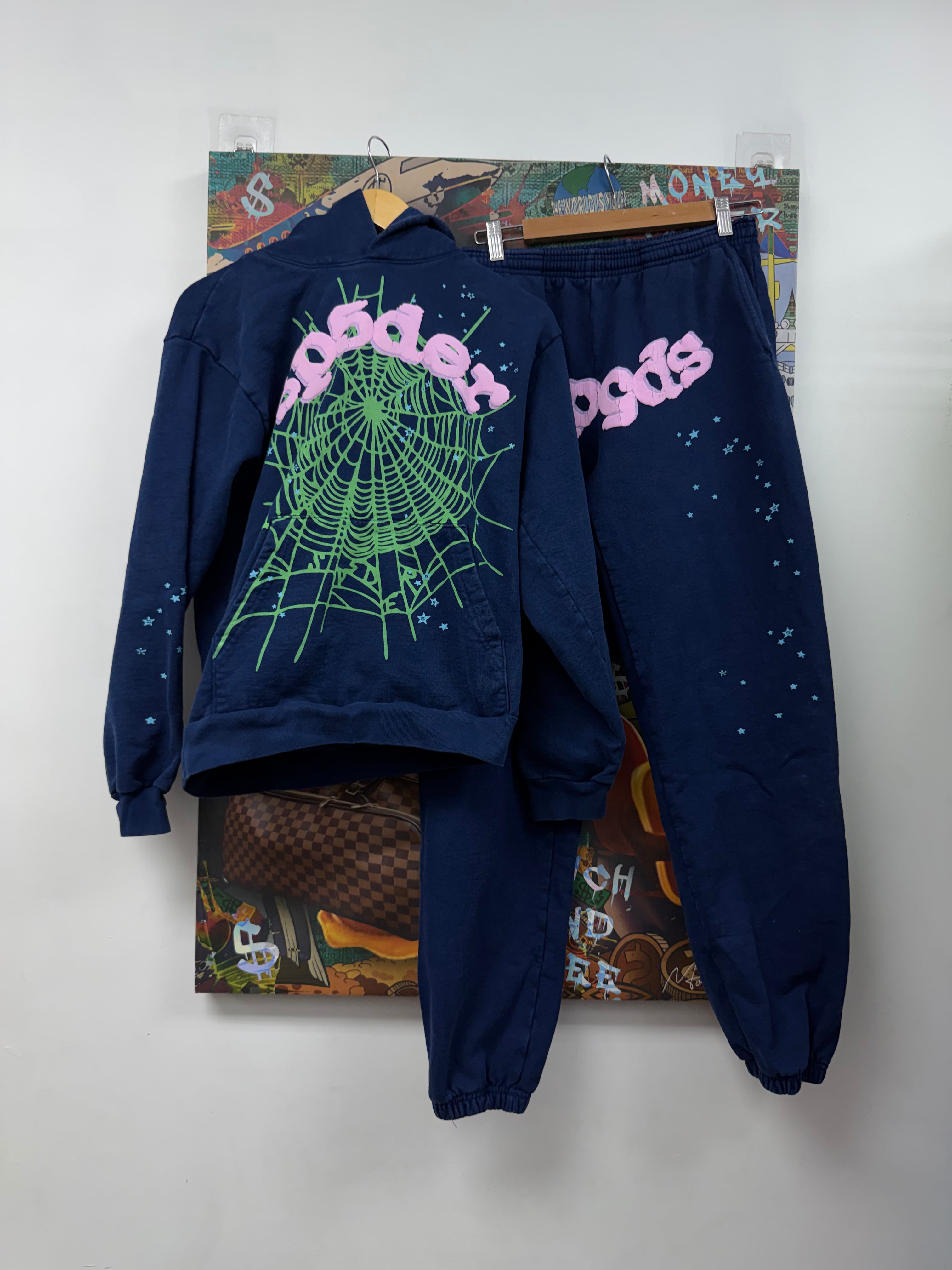 Sp5der Navy Pink OG Web Sweatsuit