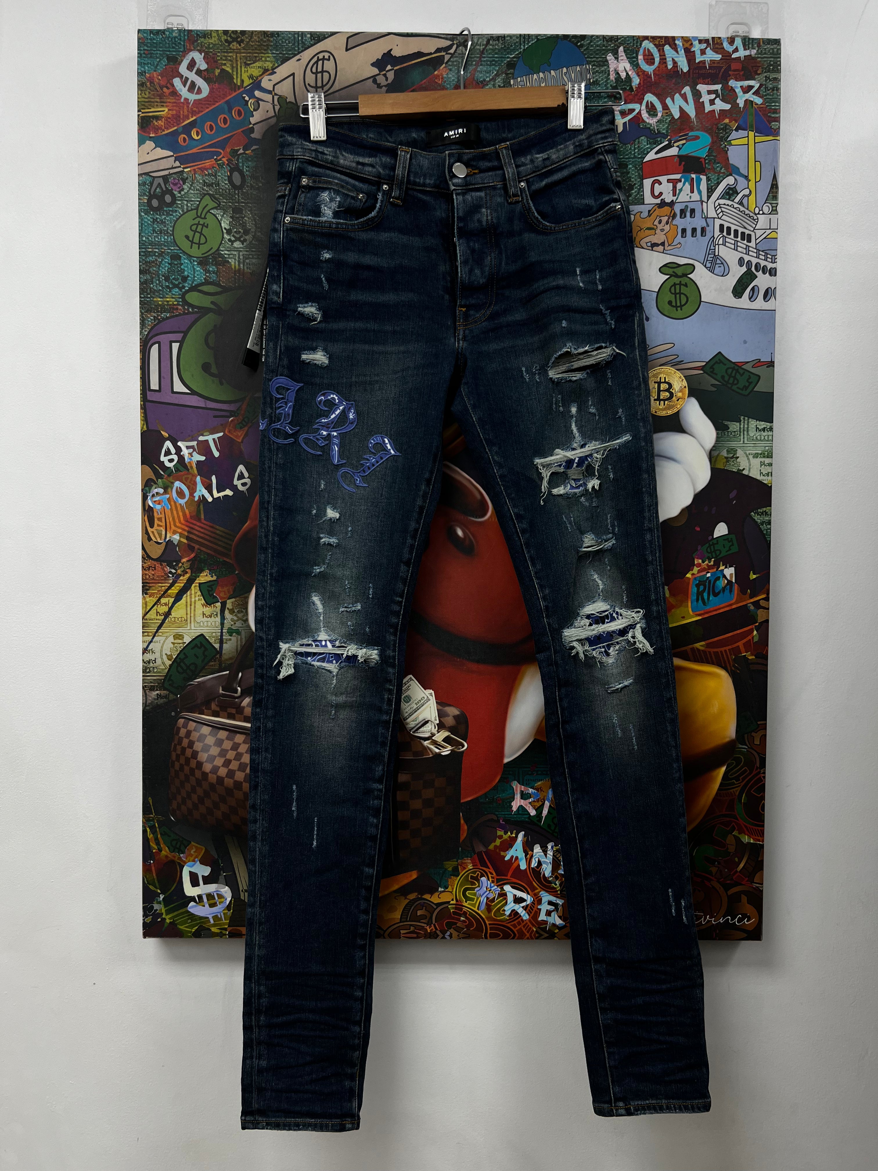 Amiri Deep Classic Blue Paisley Old English Jeans
