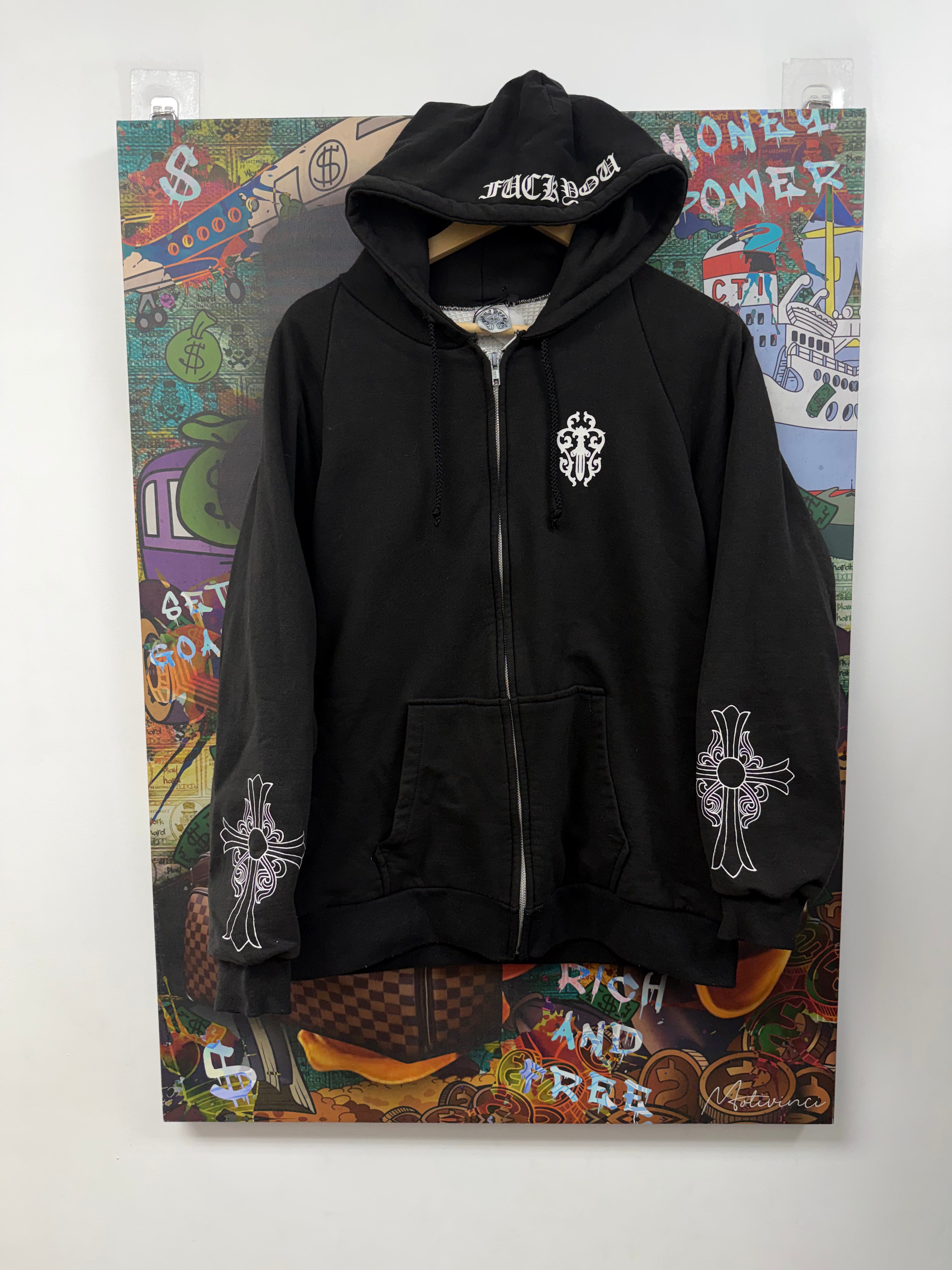 Chrome Hearts Black Vintage Thermal Zip Up Hoodie