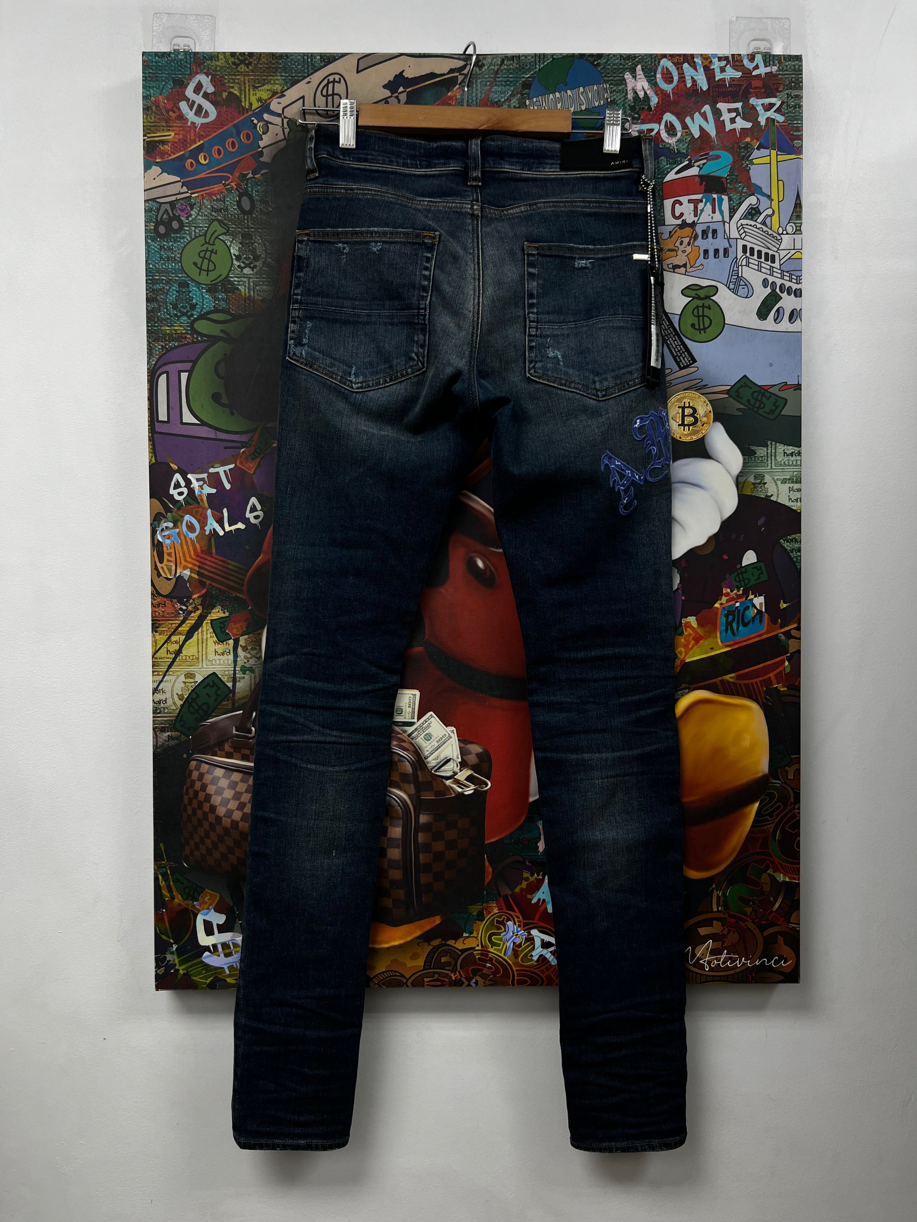 Amiri Deep Classic Blue Paisley Old English Jeans