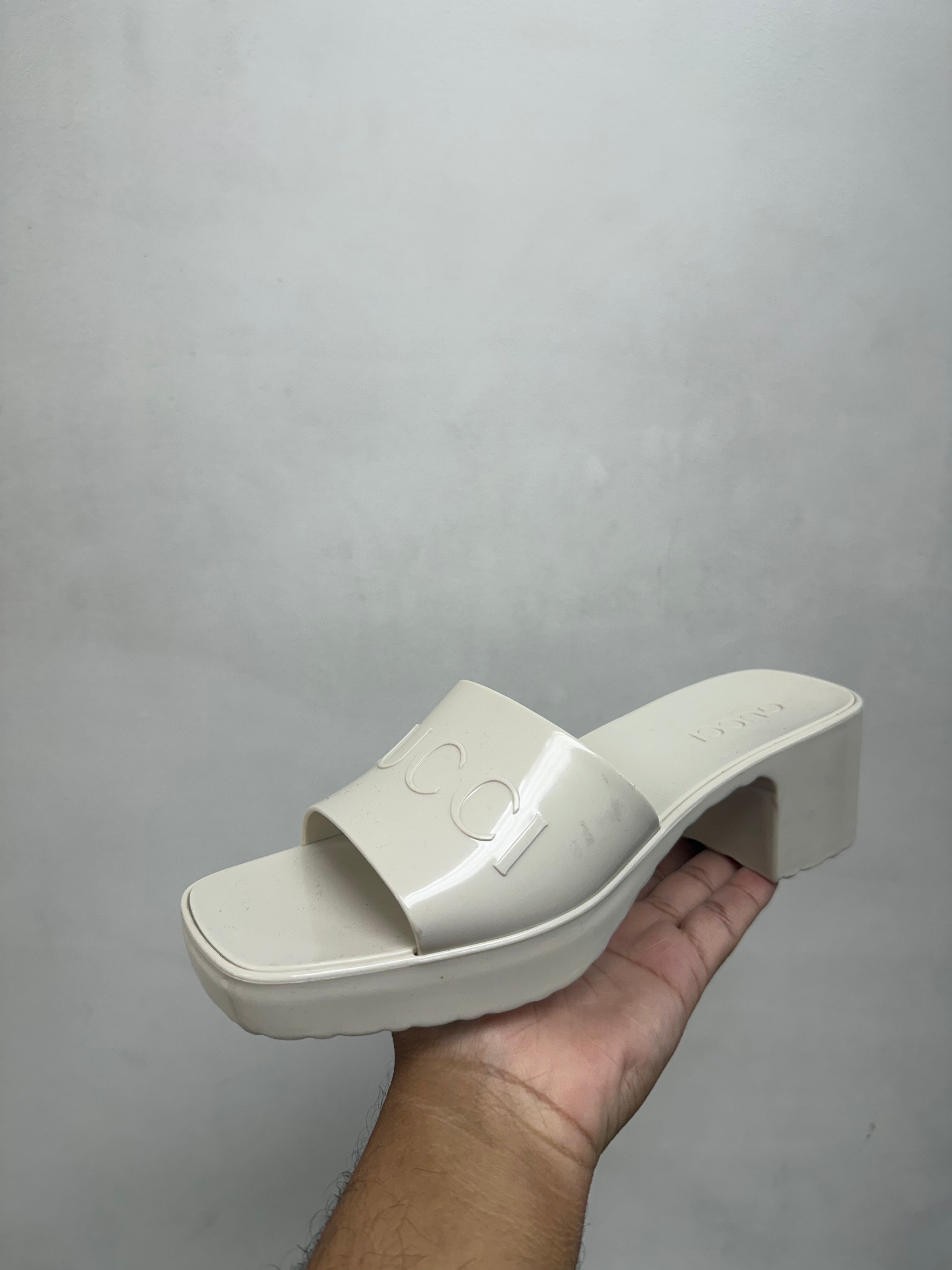 Gucci Cream Platform Slides