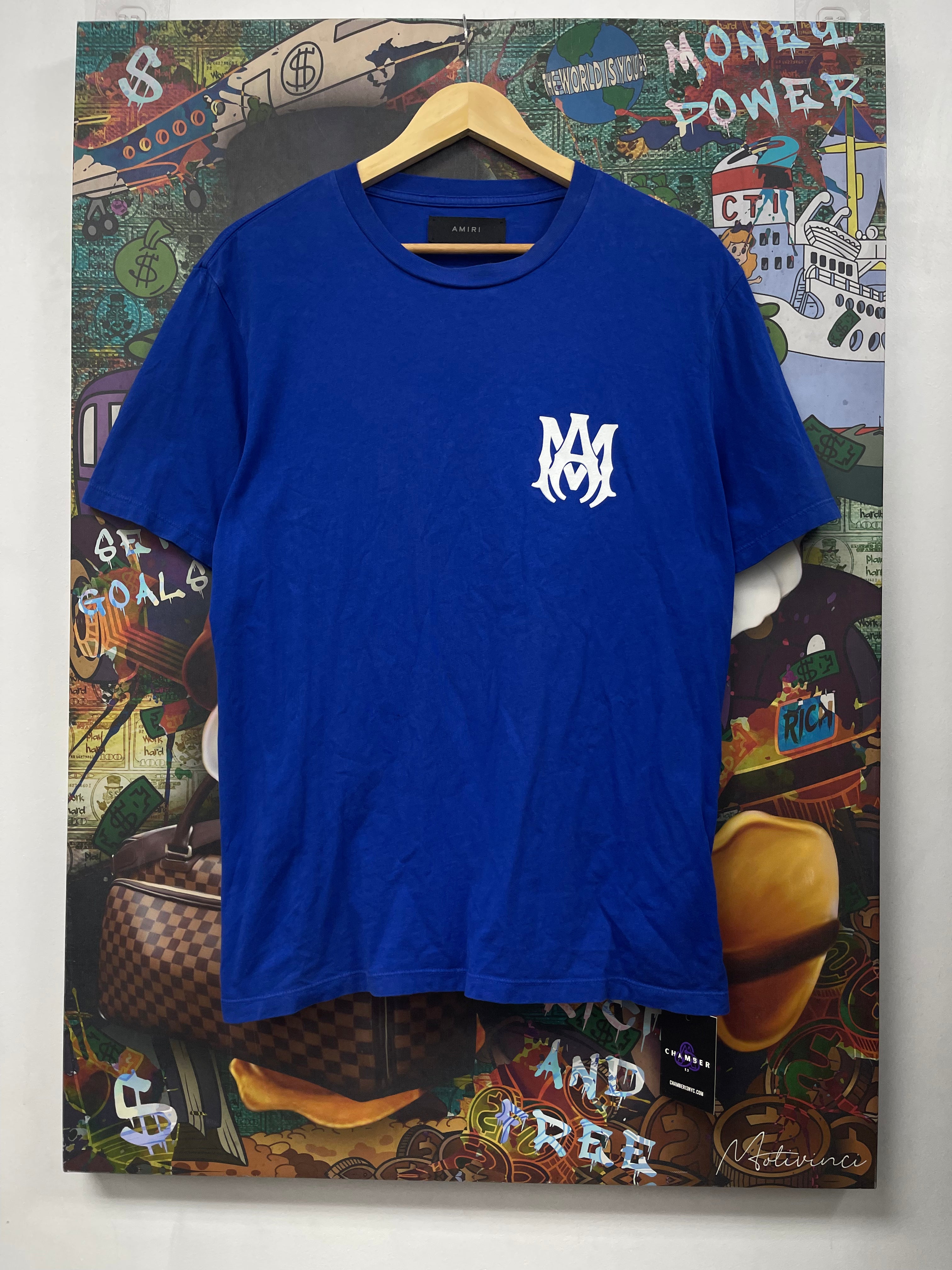 Amiri Blue White MA Logo Tee
