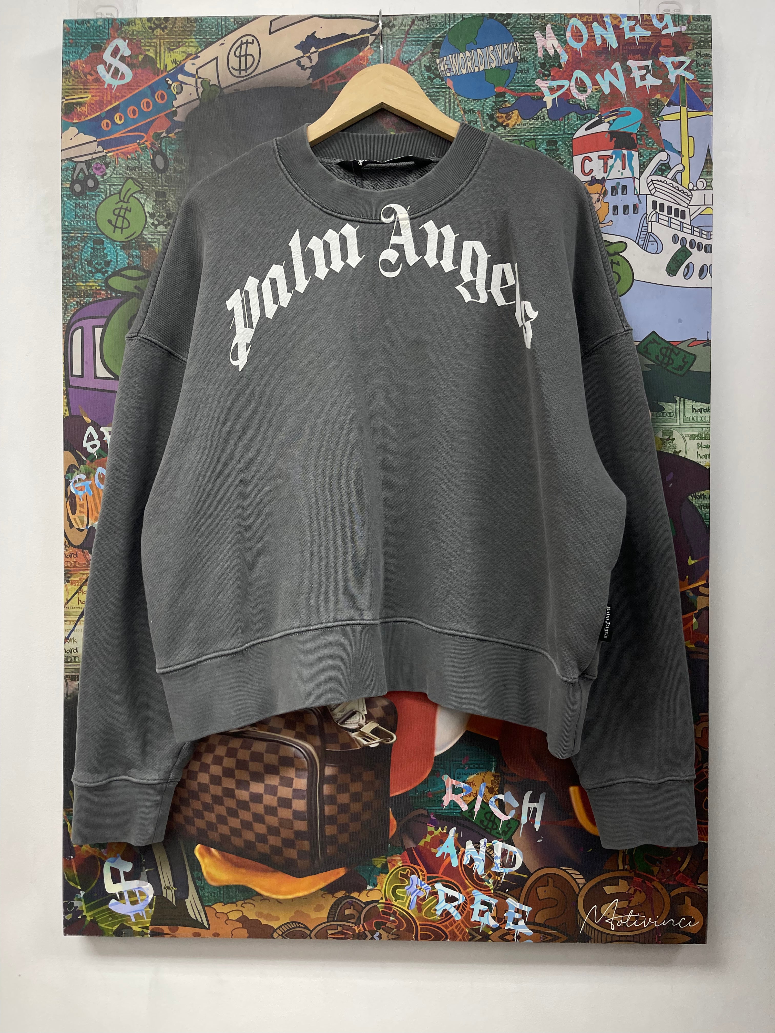Palm Angels Grey White Logo Crewneck