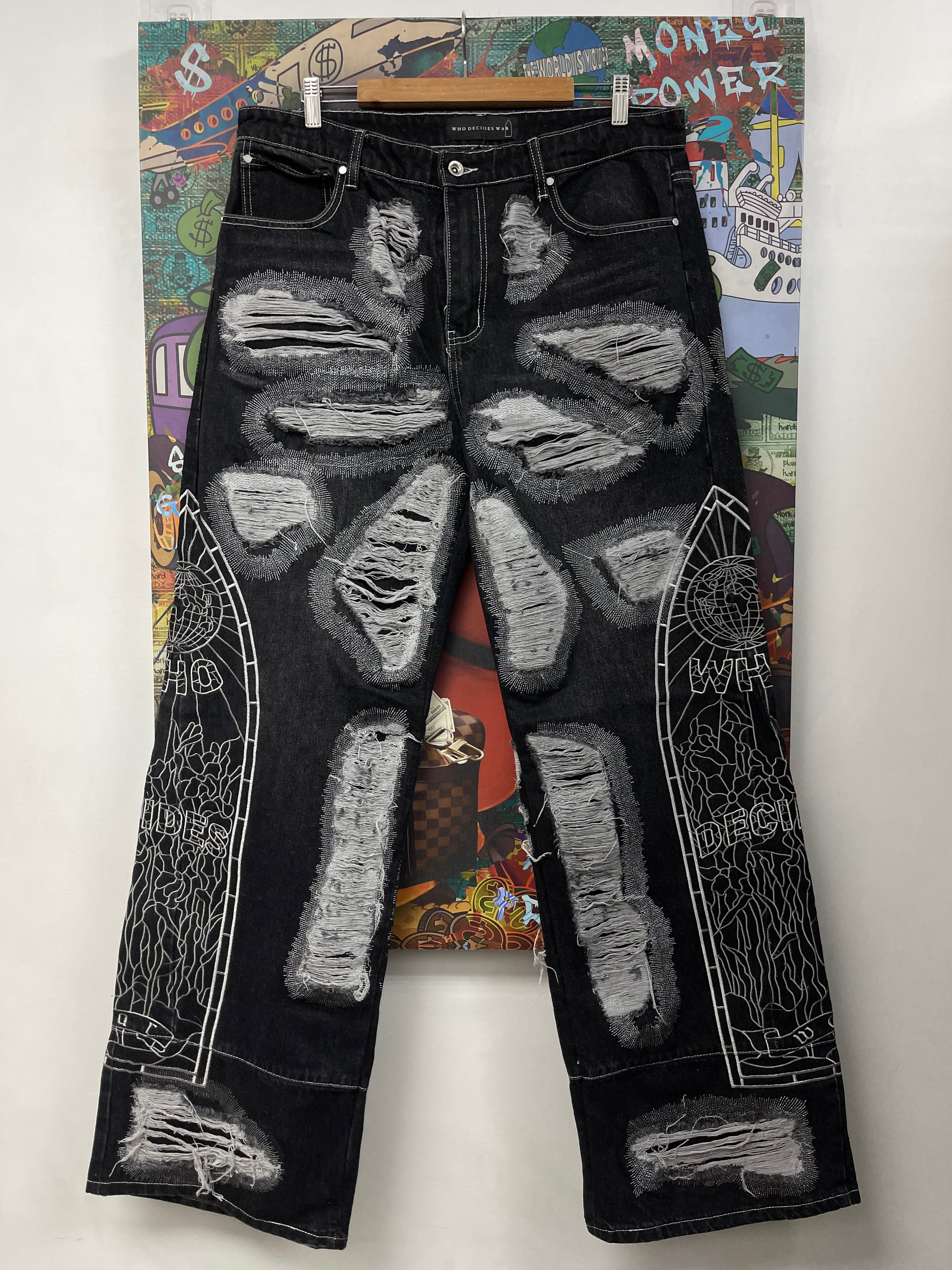Who Decides War Black Wash Silver Distressed Jeans