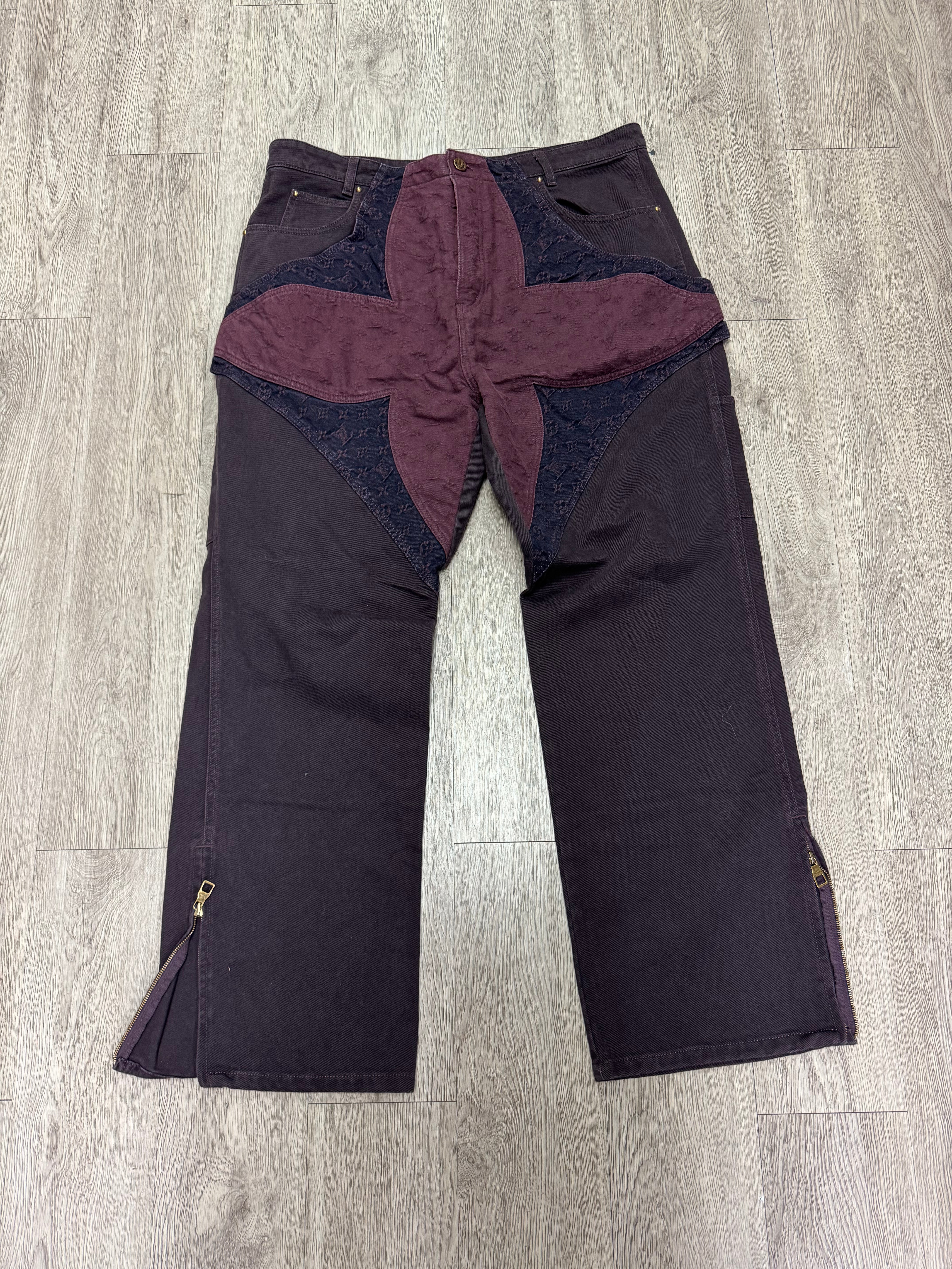 Louis Vuitton Burgundy Flower Monogram Jeans
