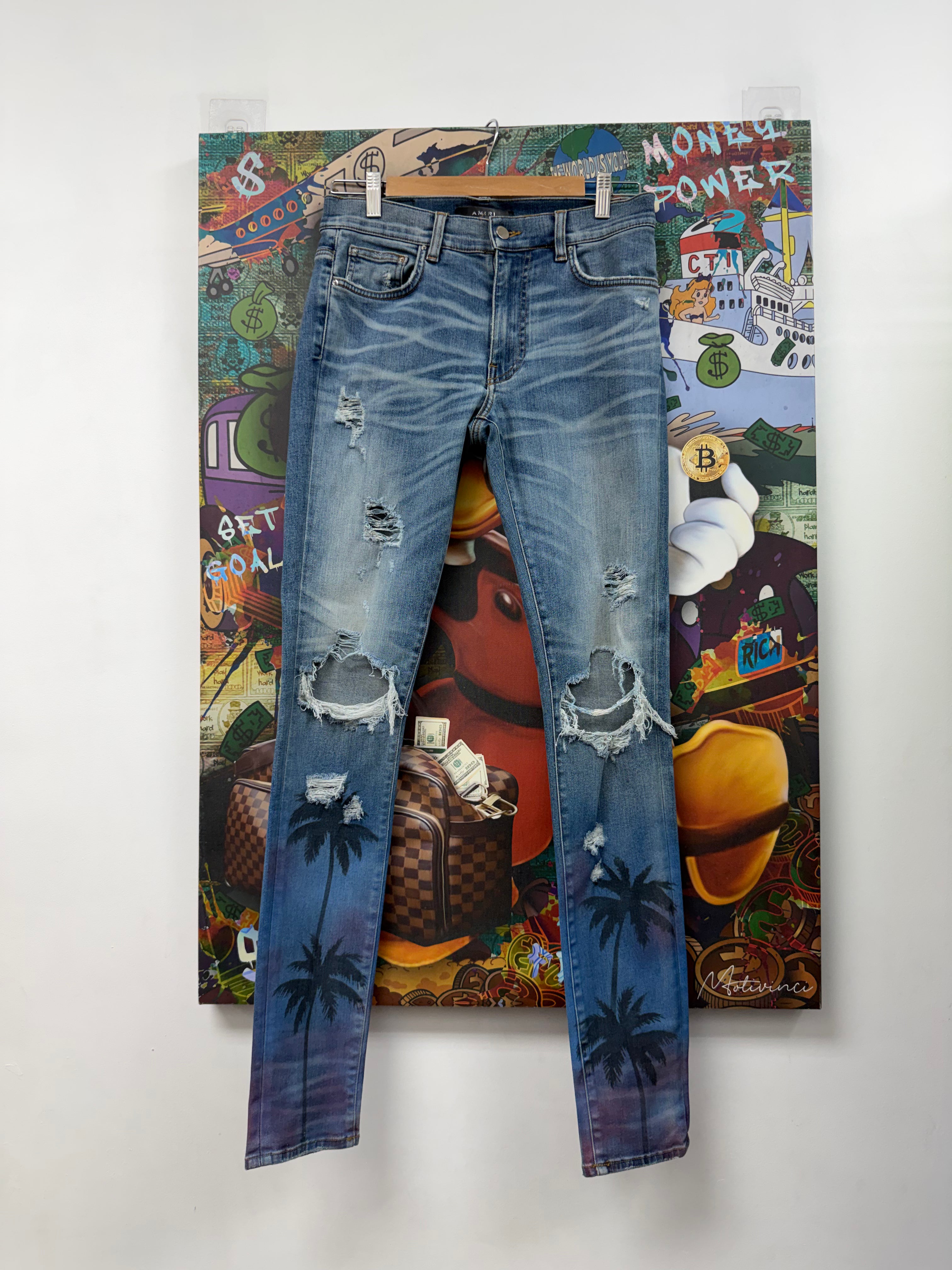 Amiri Light Wash Palm Trees Jeans