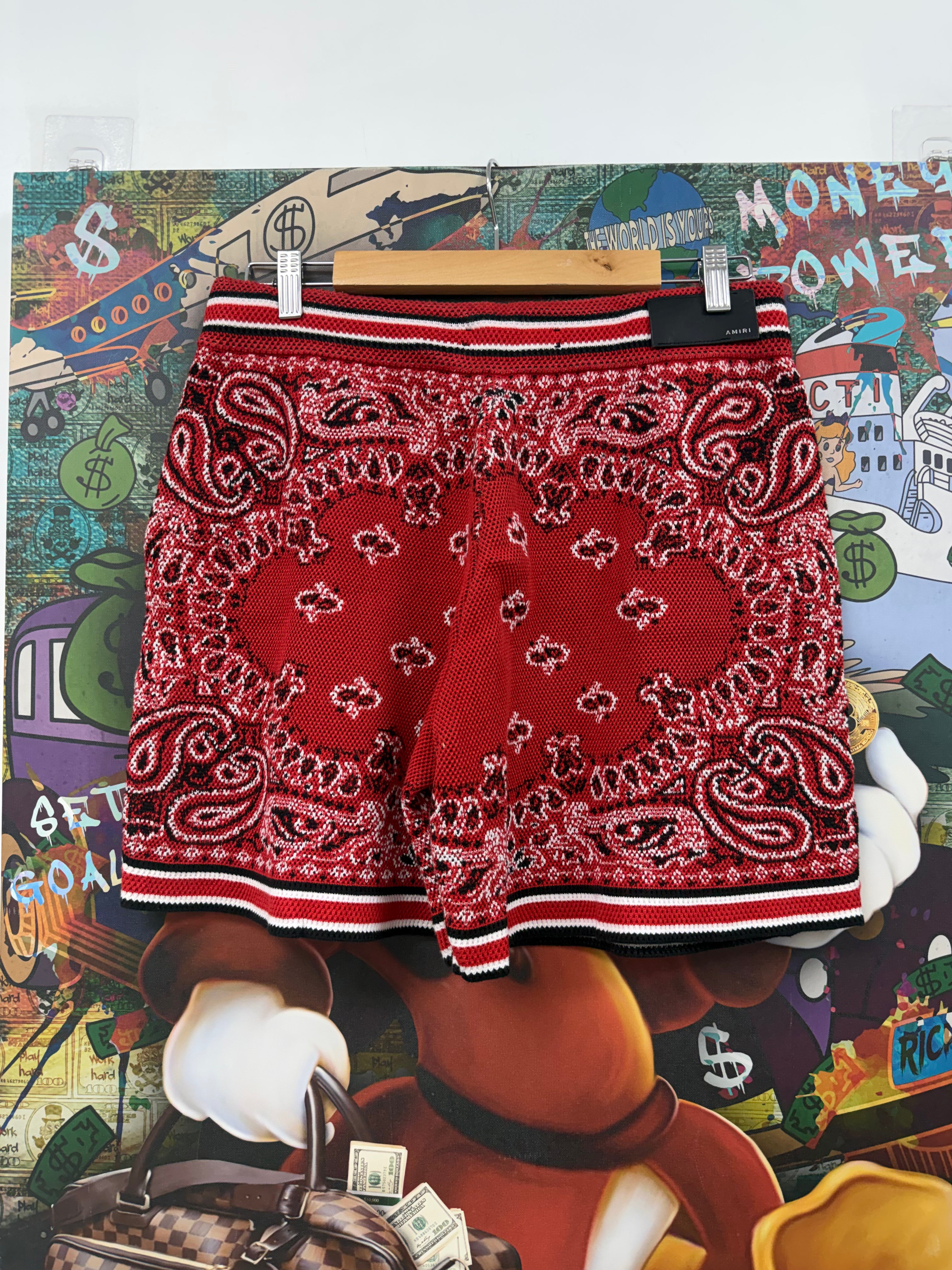 Amiri Red MA B-Ball Paisley Shorts