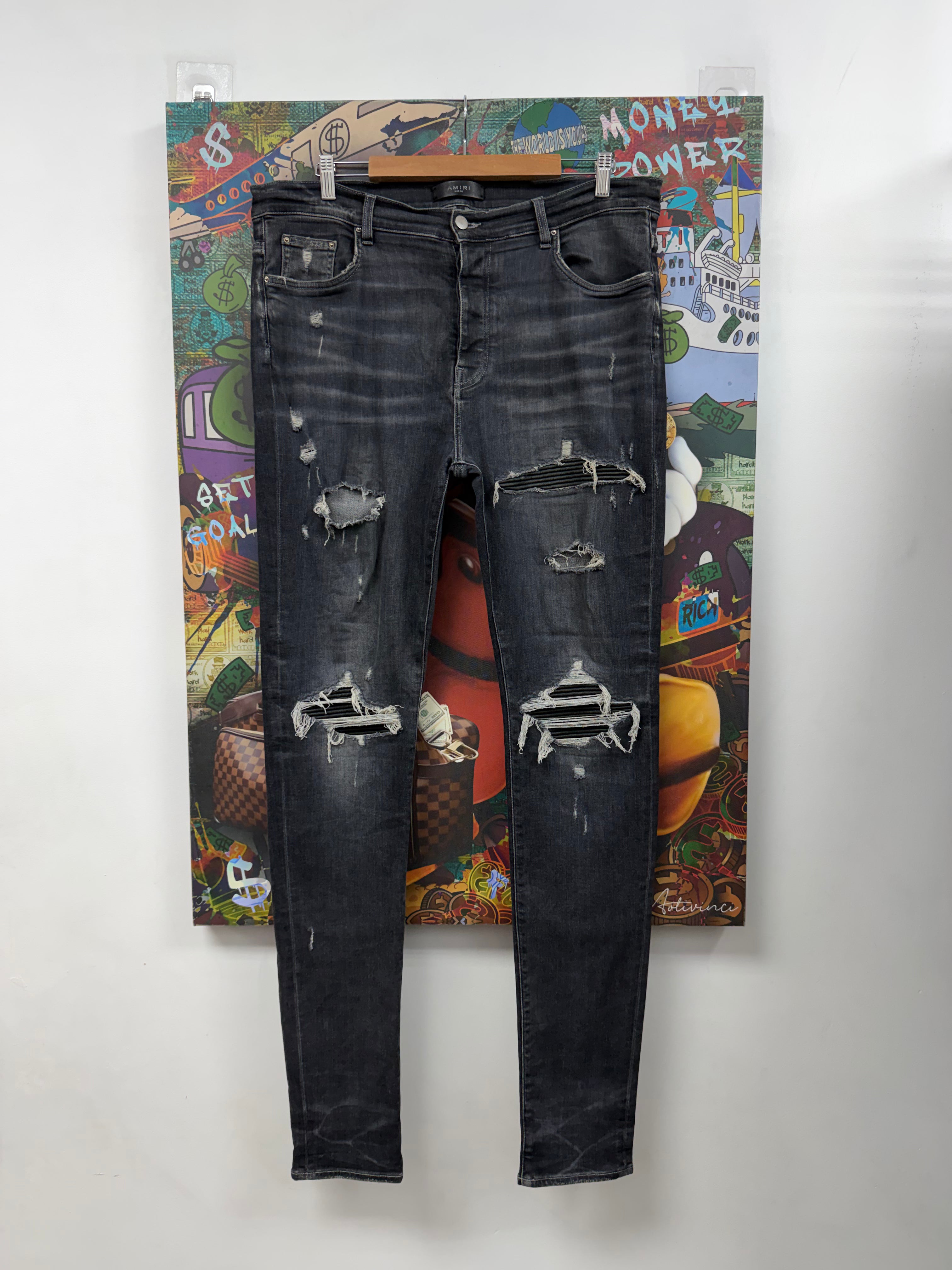 Amiri MX1 Grey Black Patch Jeans
