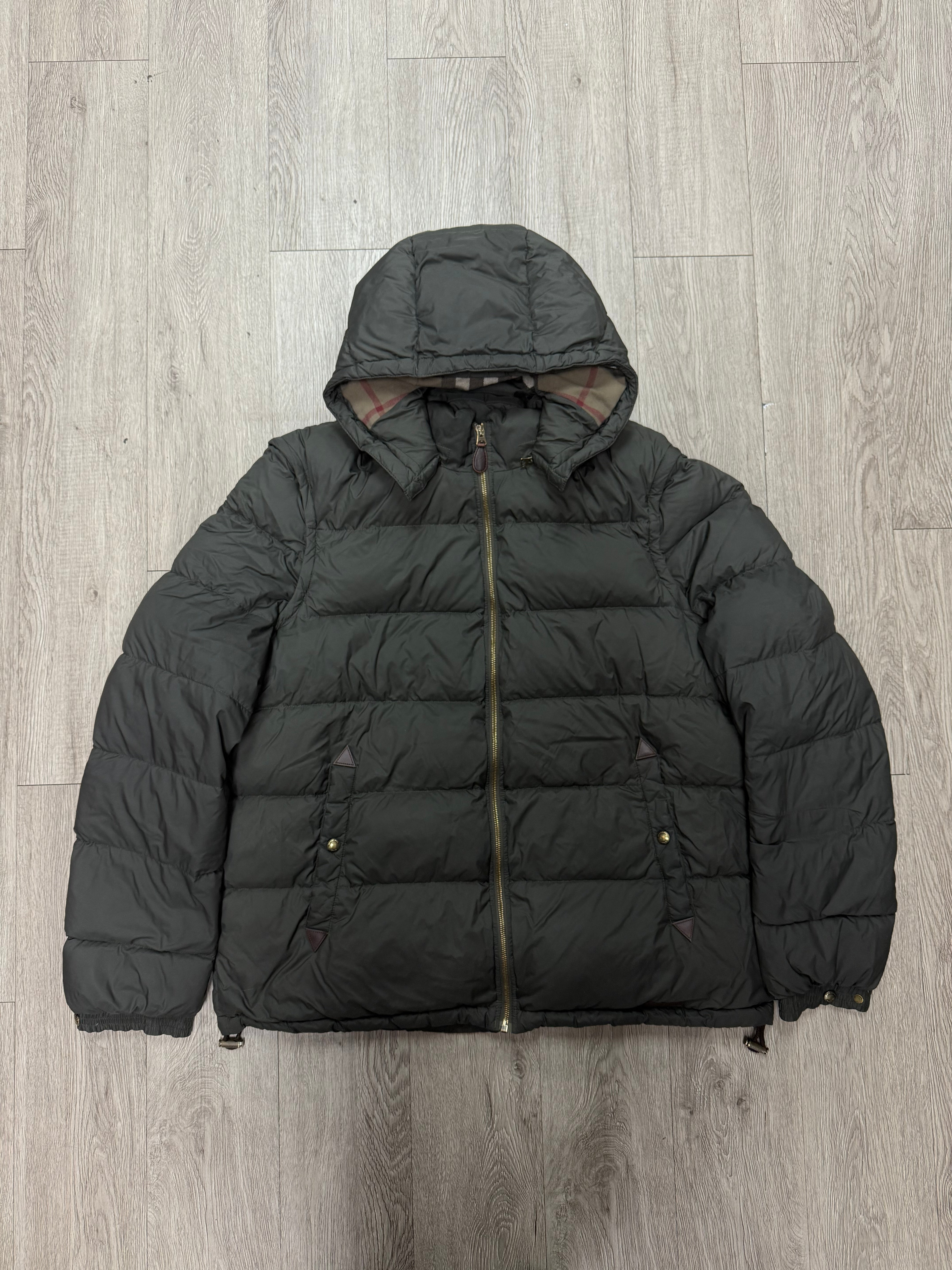 Burberry Olive Detachable Sleeve Hooded Puffer Jacket
