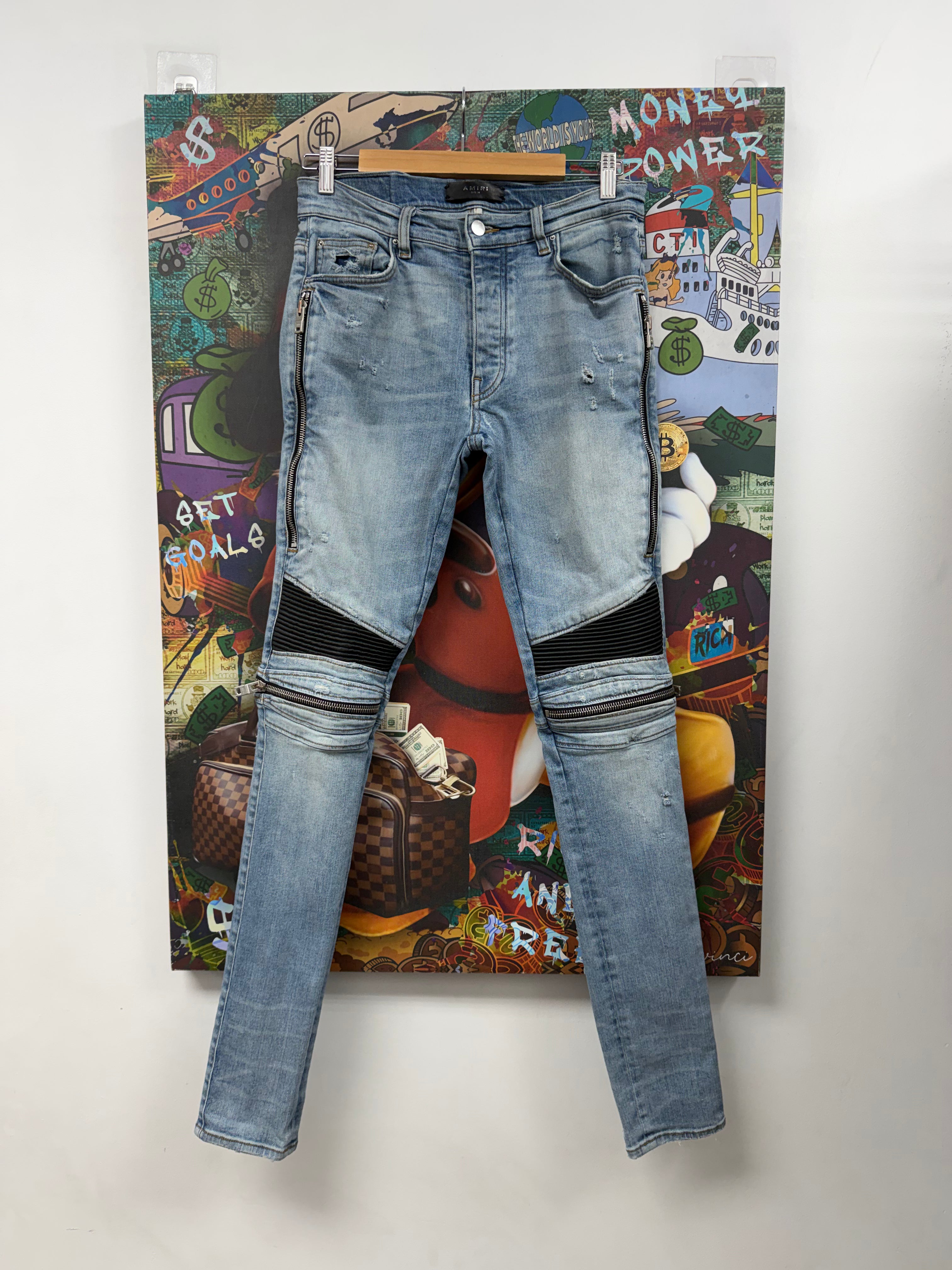 Amiri MX2 Light Wash Black Patch (Repaired) Jeans