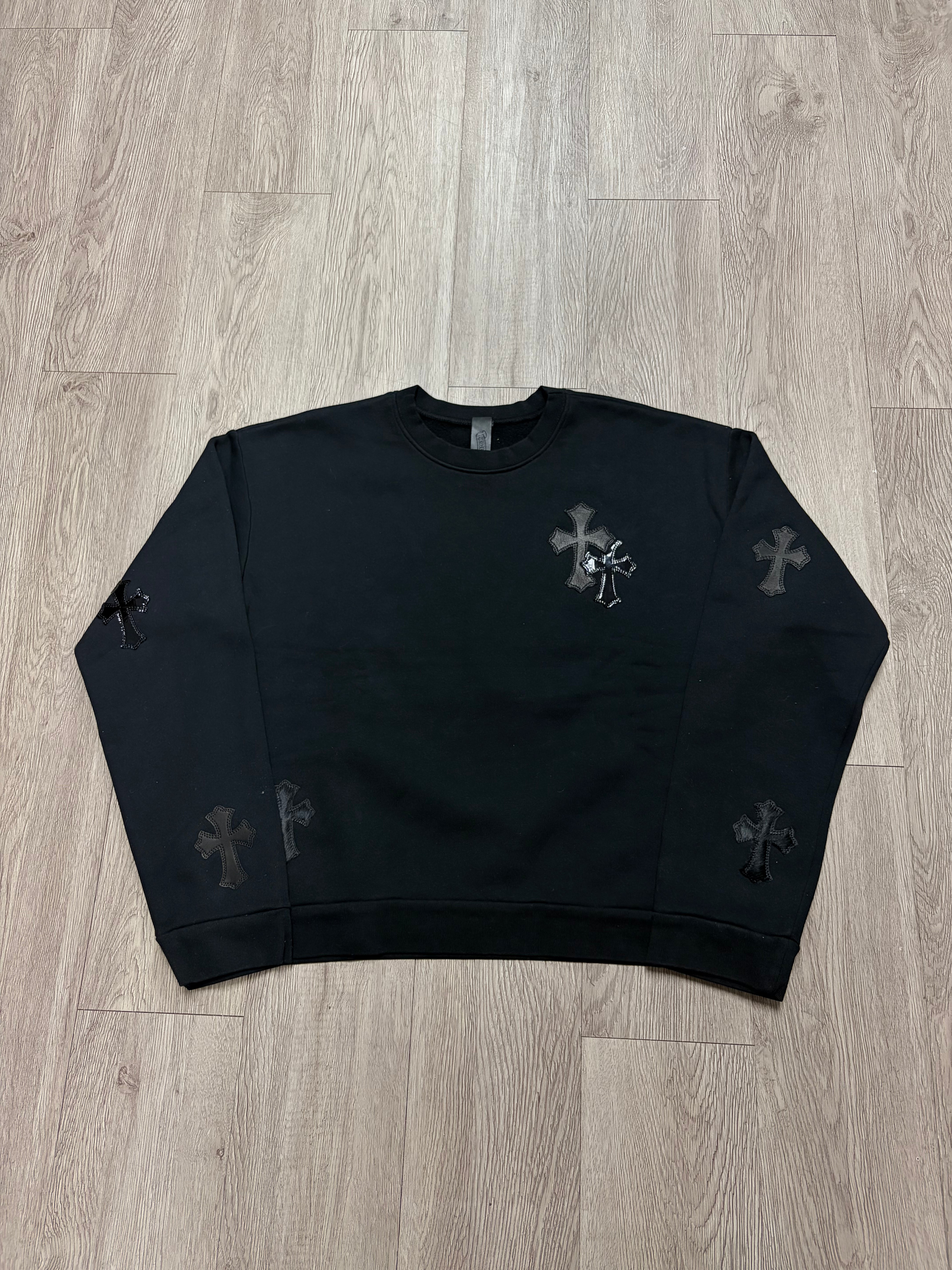Chrome Hearts Black Ponyhair Multi Cross Patch Crewneck