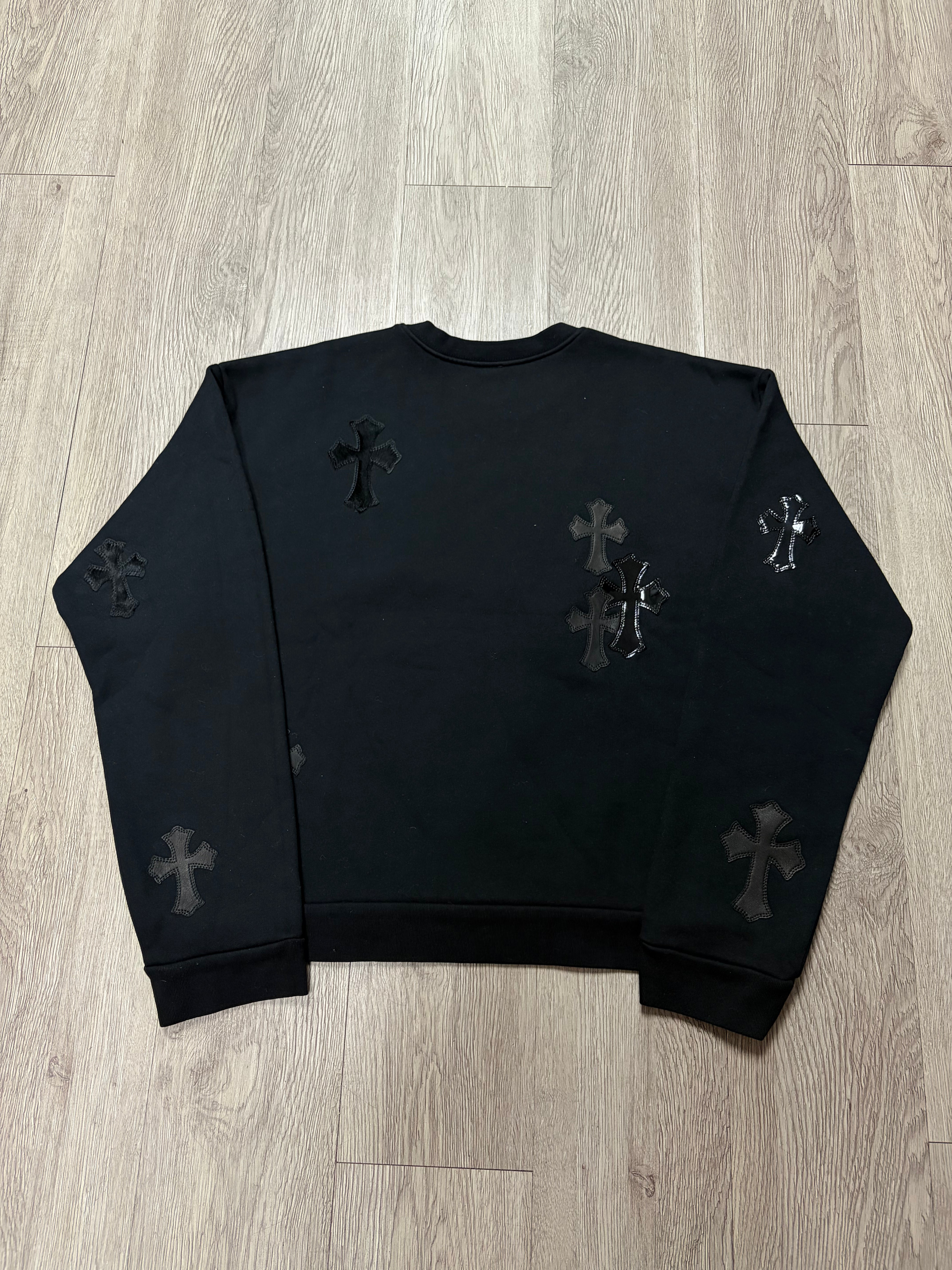 Chrome Hearts Black Ponyhair Multi Cross Patch Crewneck