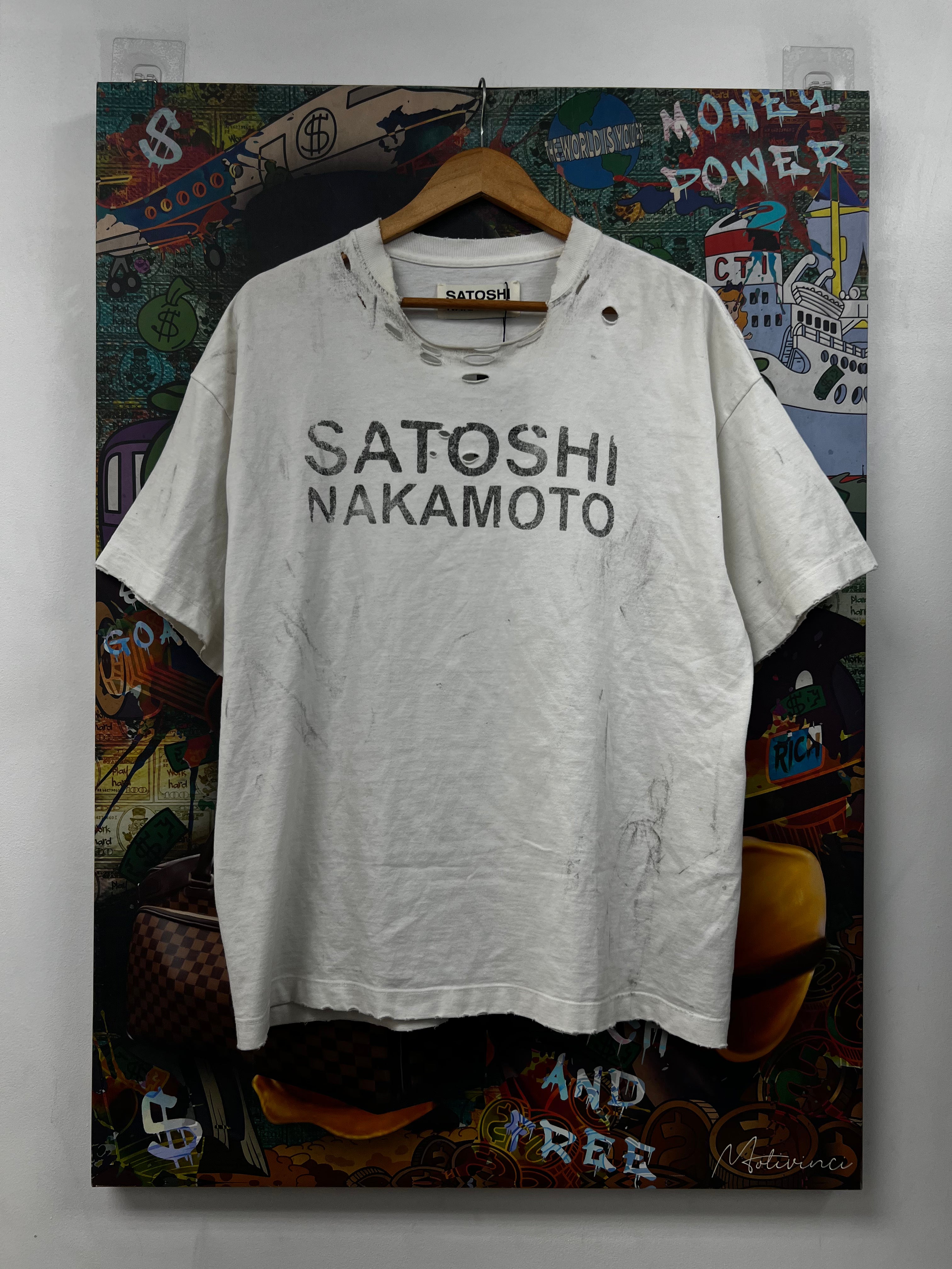 Satoshi Nakamoto White Black Distressed Luke Tee
