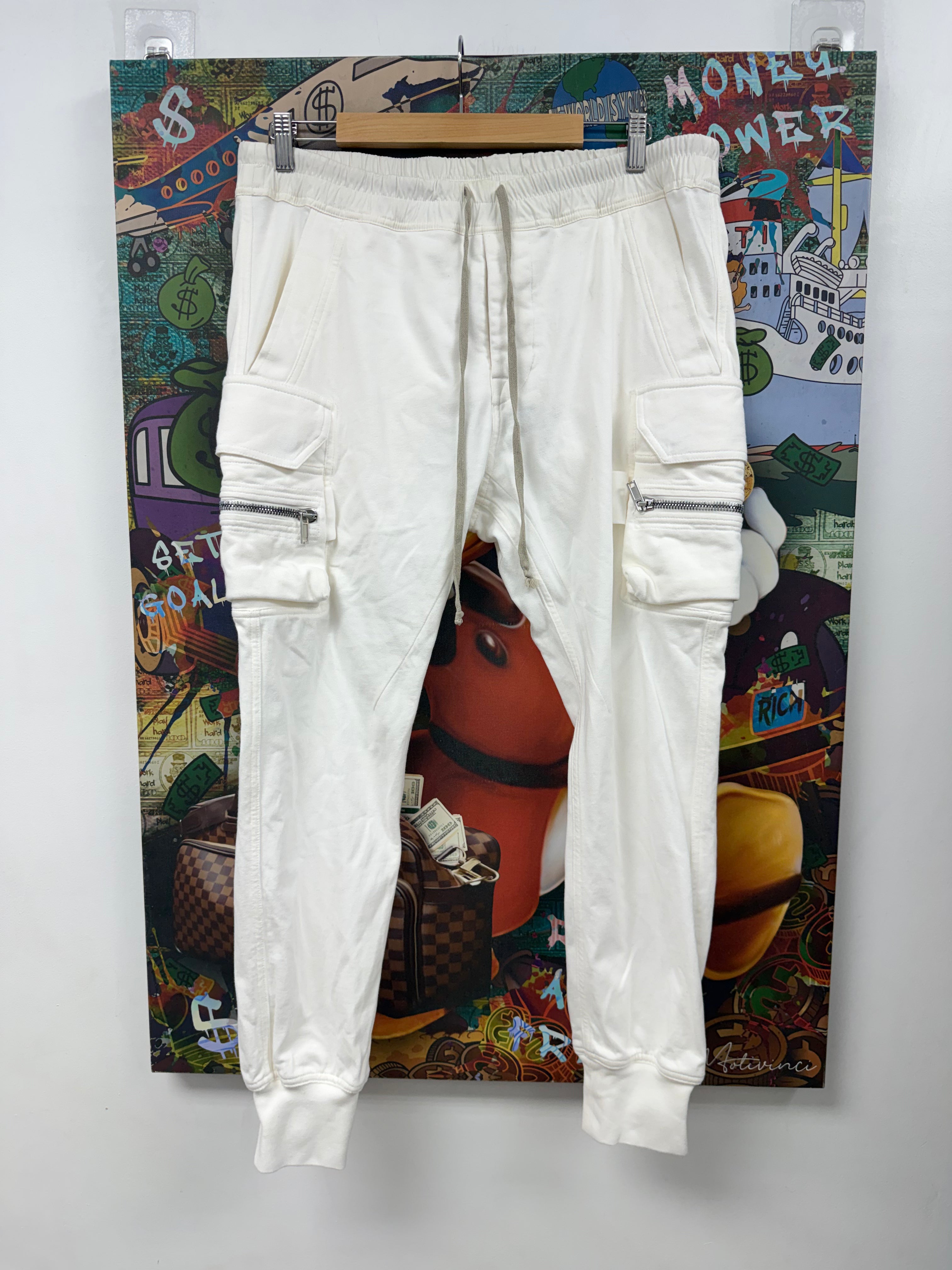 Rick Owens White Mastodon Cargo Sweats