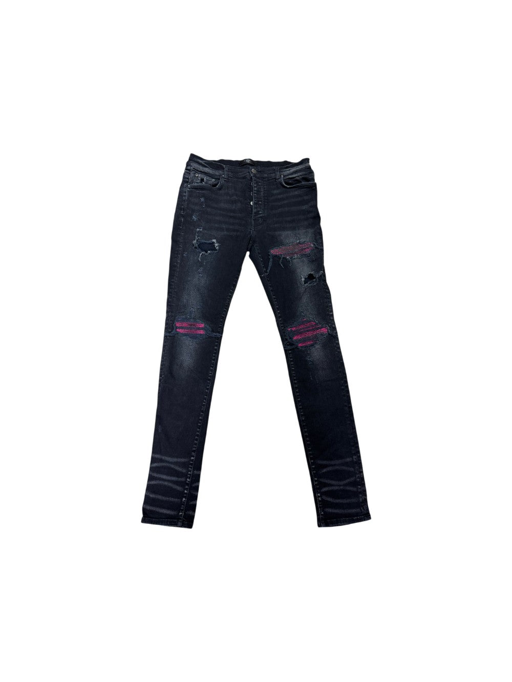Amiri "MX1" Crackle Patch Black Wash & Pink Jeans