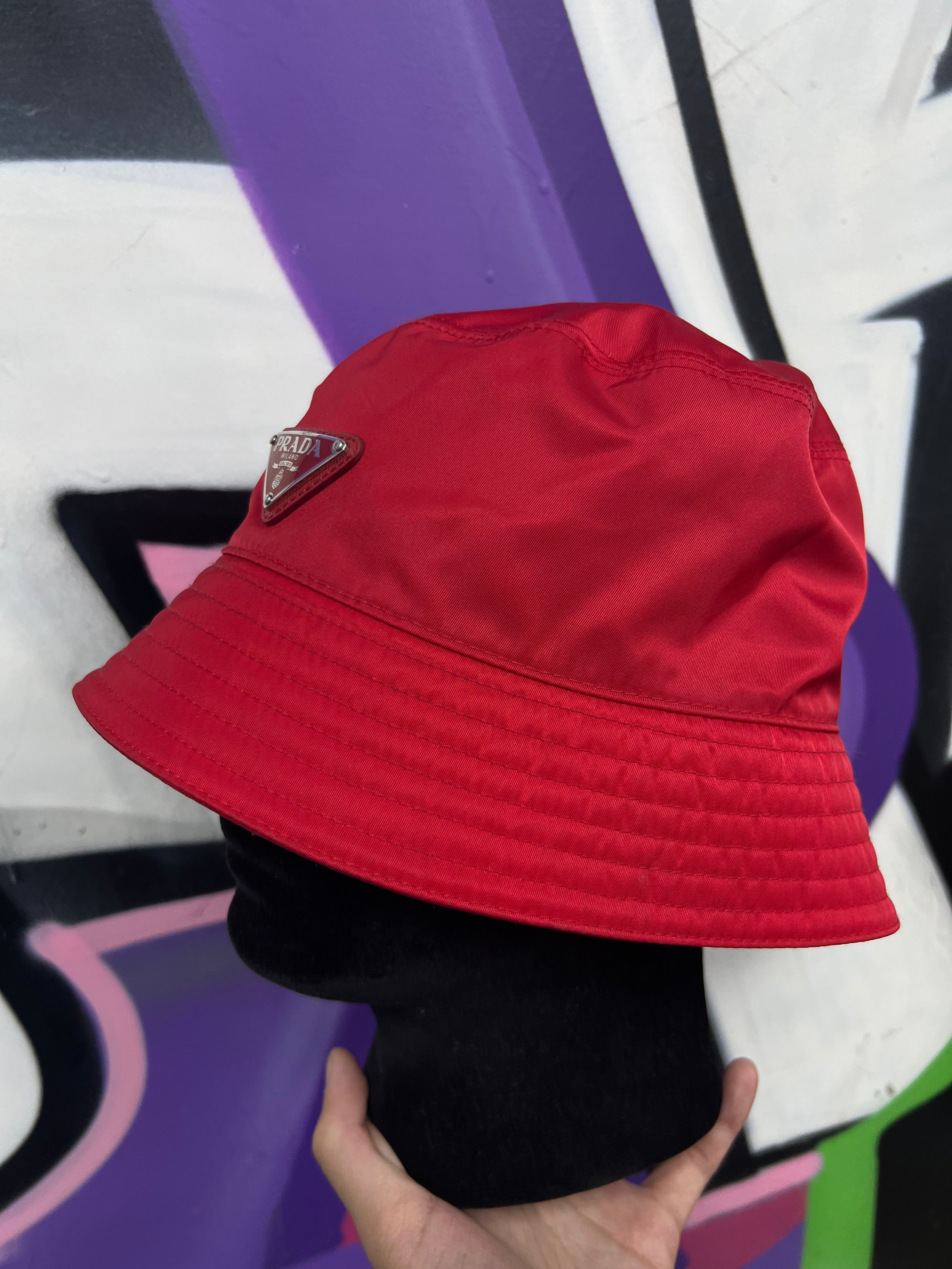 Prada Red Nylon Bucket Hat
