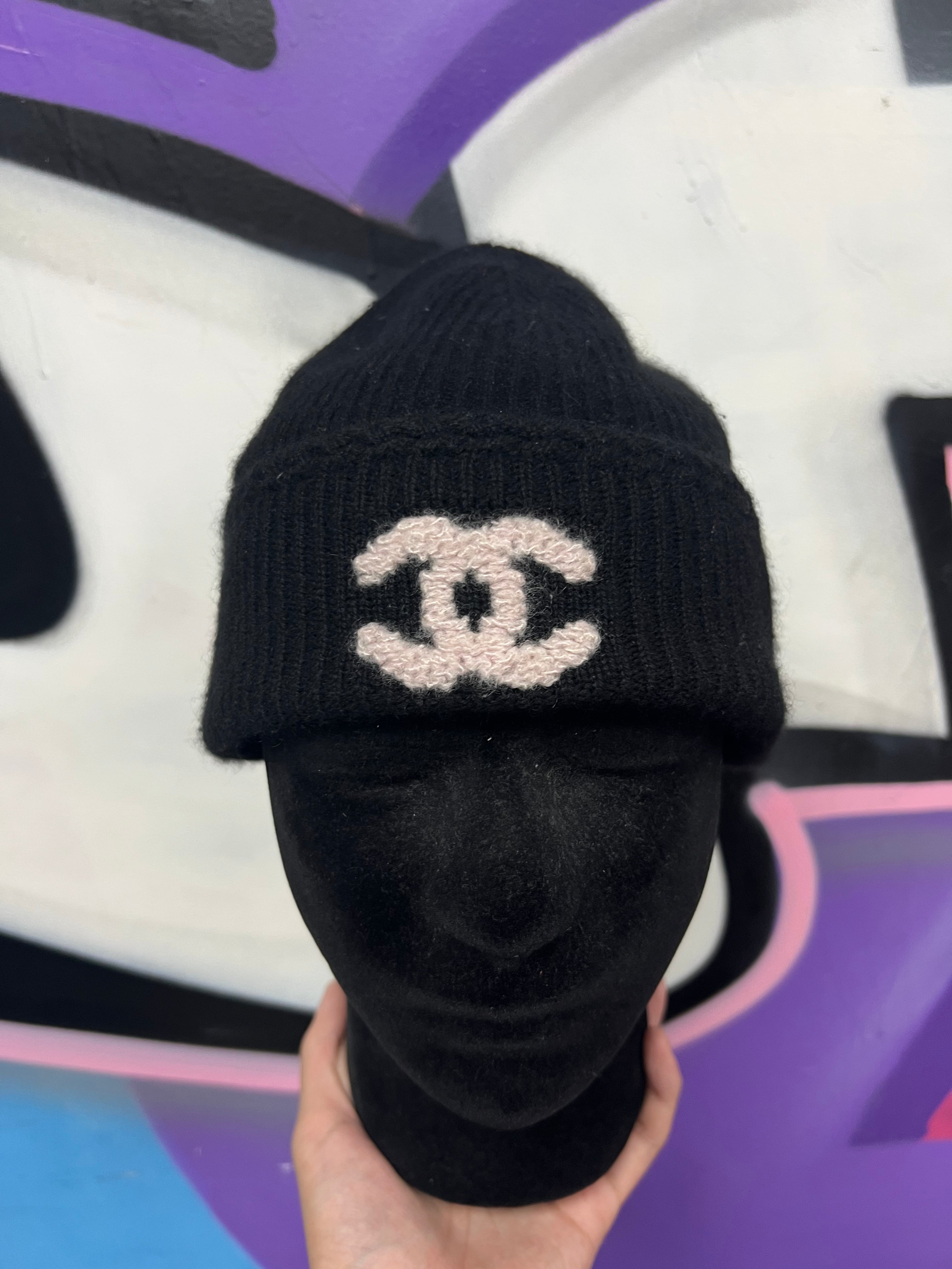 Chanel Black Cream CC Beanie