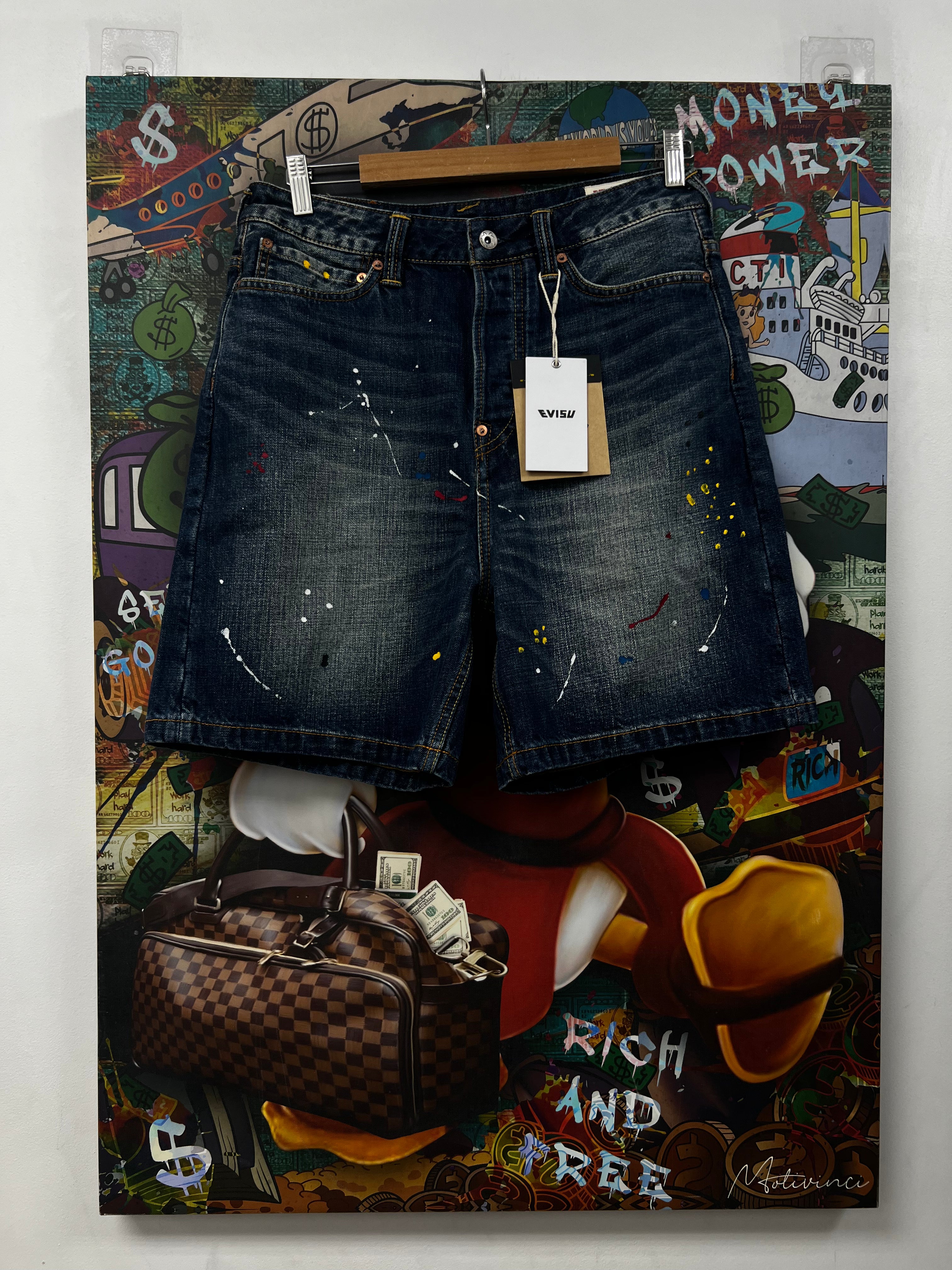Evisu Graffiti Angel Pocket Jean Shorts