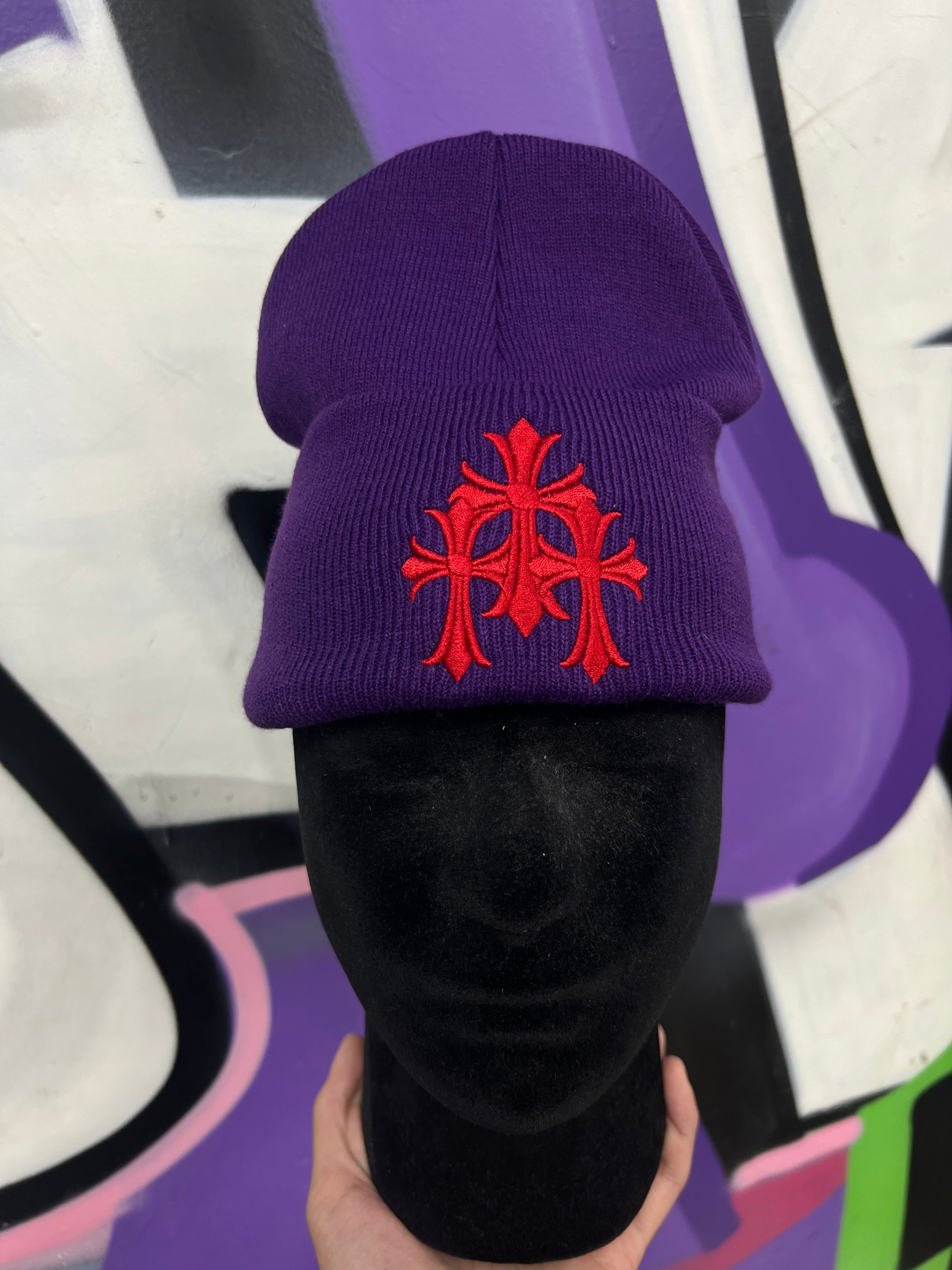 Chrome Hearts Purple Red Cemetery Plus Logo Beanie