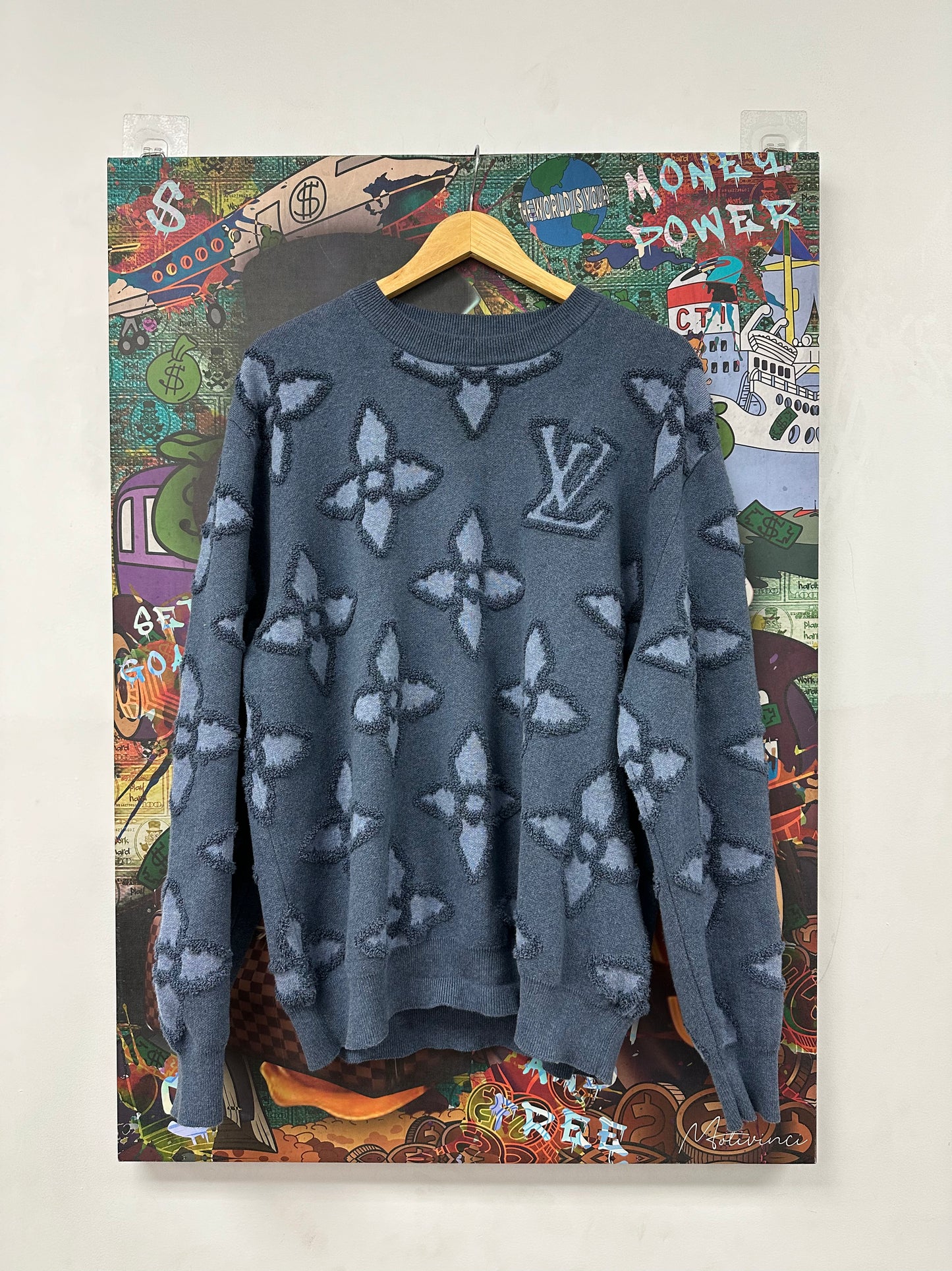 LV Textured Floral Crewneck Indigo Used XL N/A