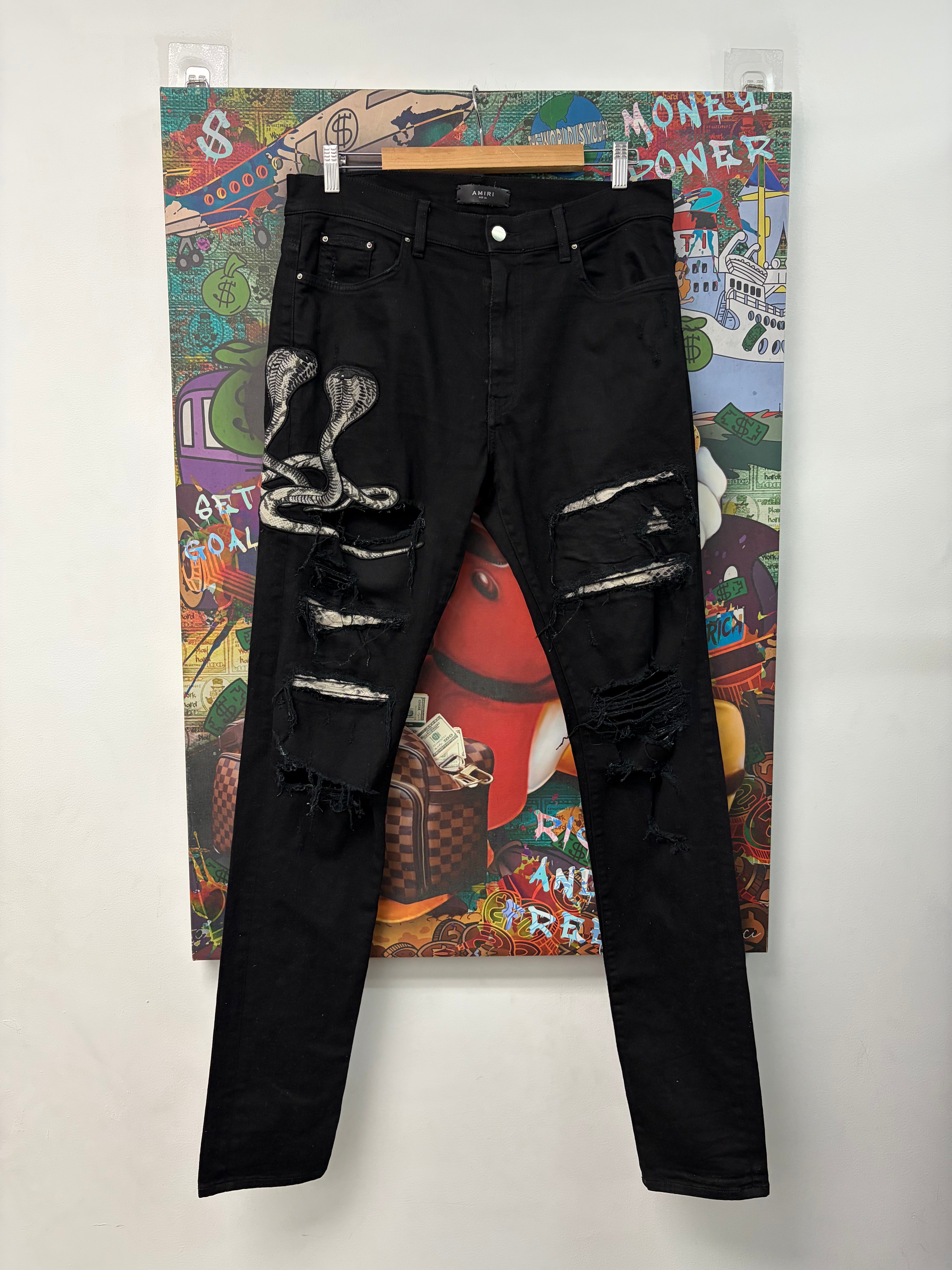 Amiri Black Cobra Snakeskin Jeans