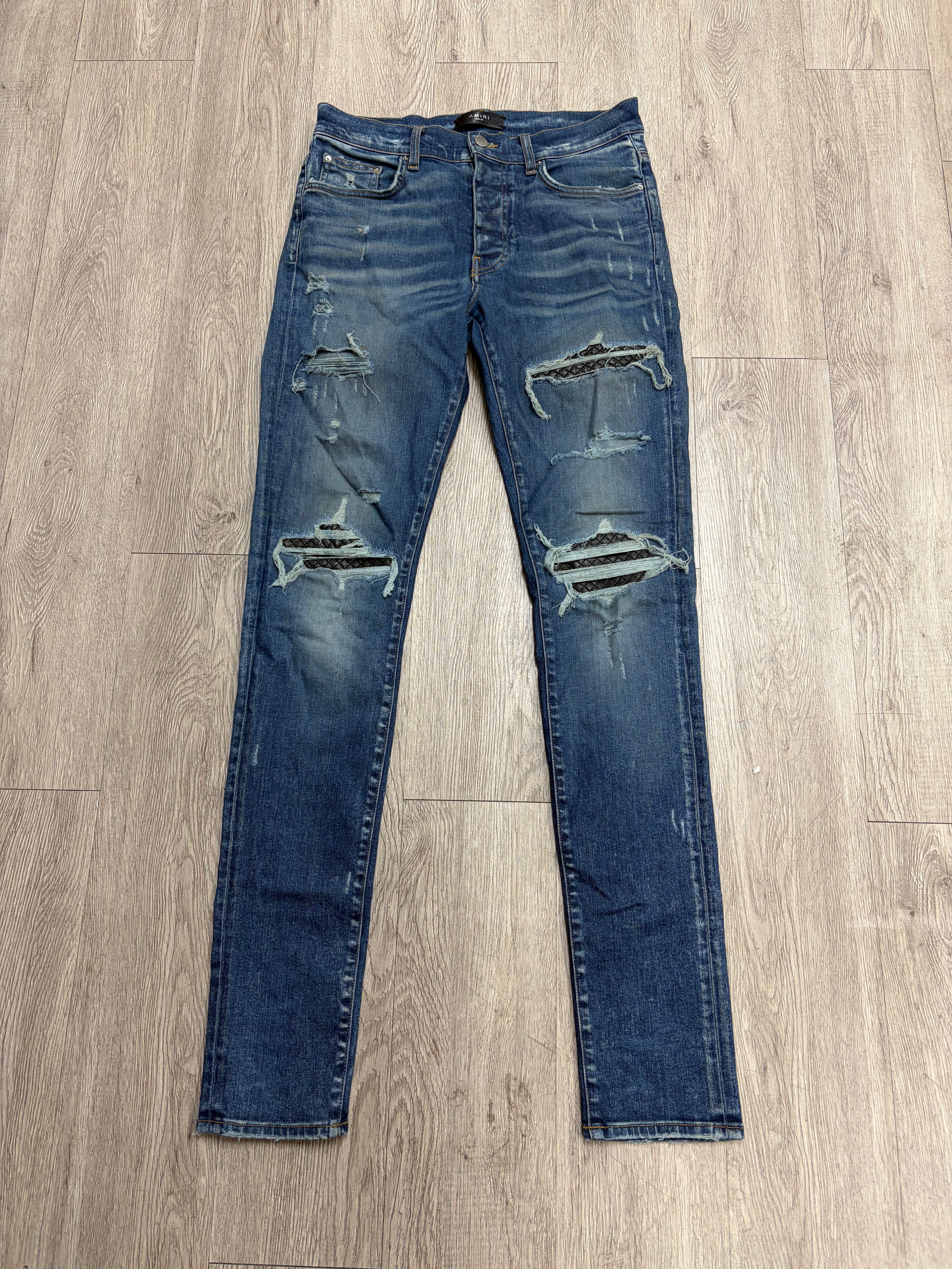 Amiri Dark Wash Black Quilt Patch MX1 Jeans