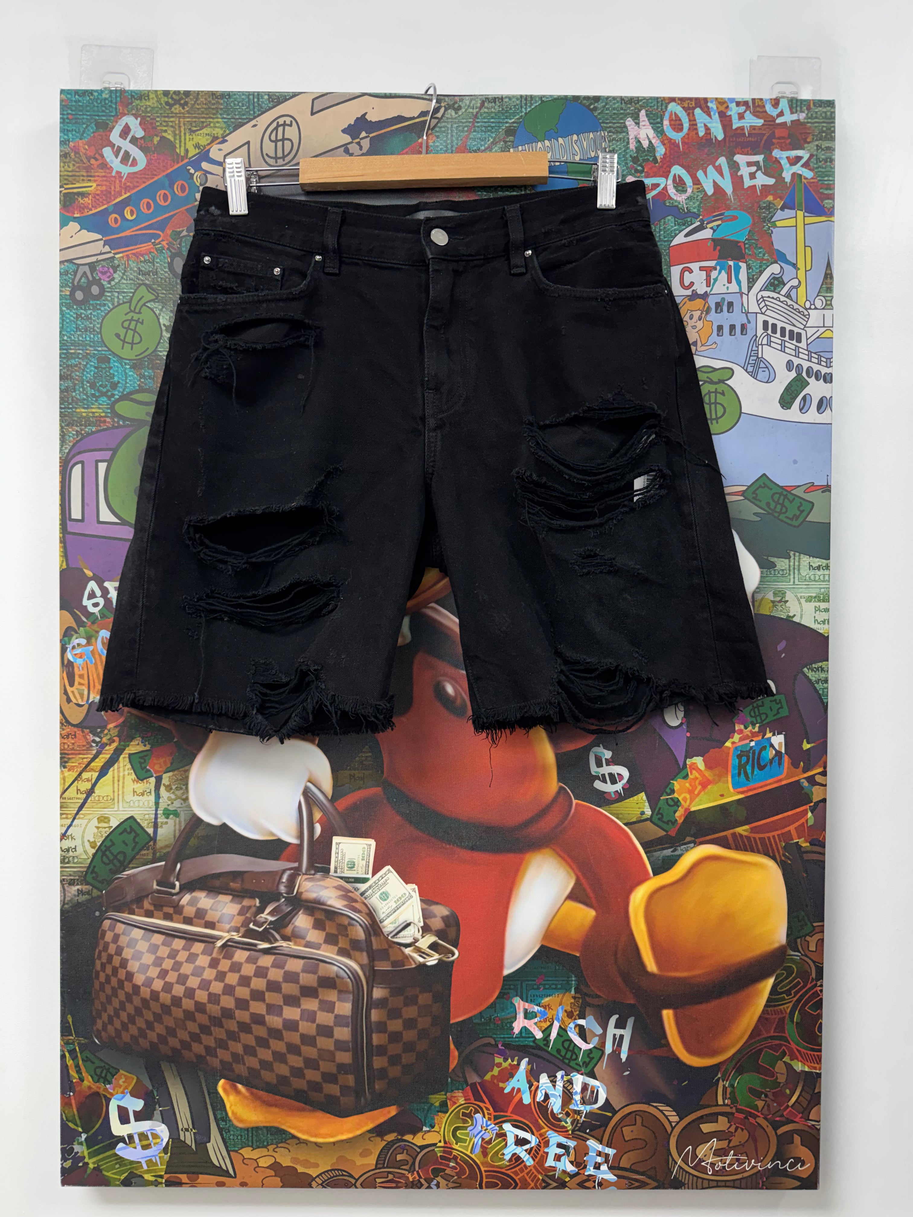 Amiri Black Wash Ripped Jean Shorts