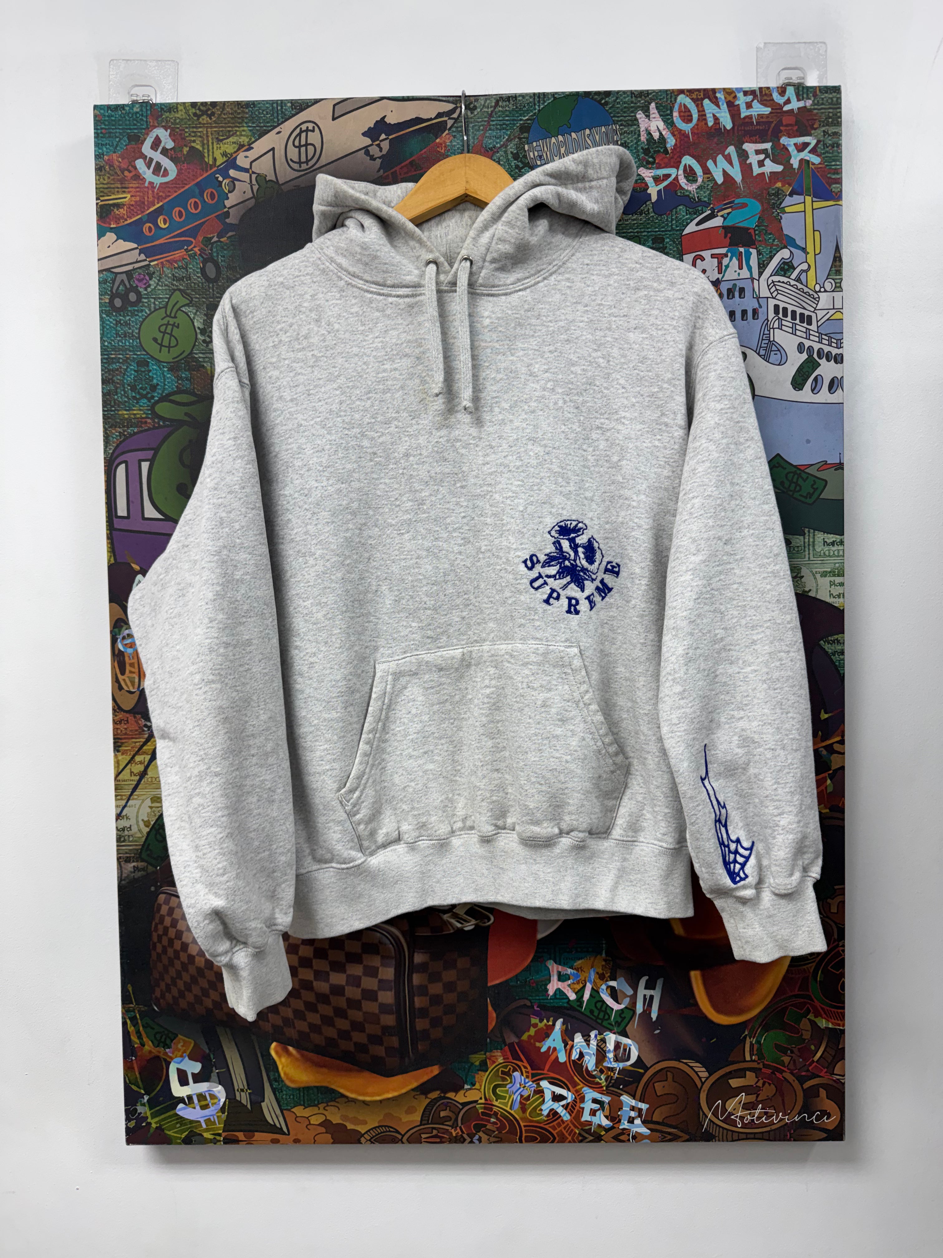 Supreme Grey Embroidered Rose Hoodie