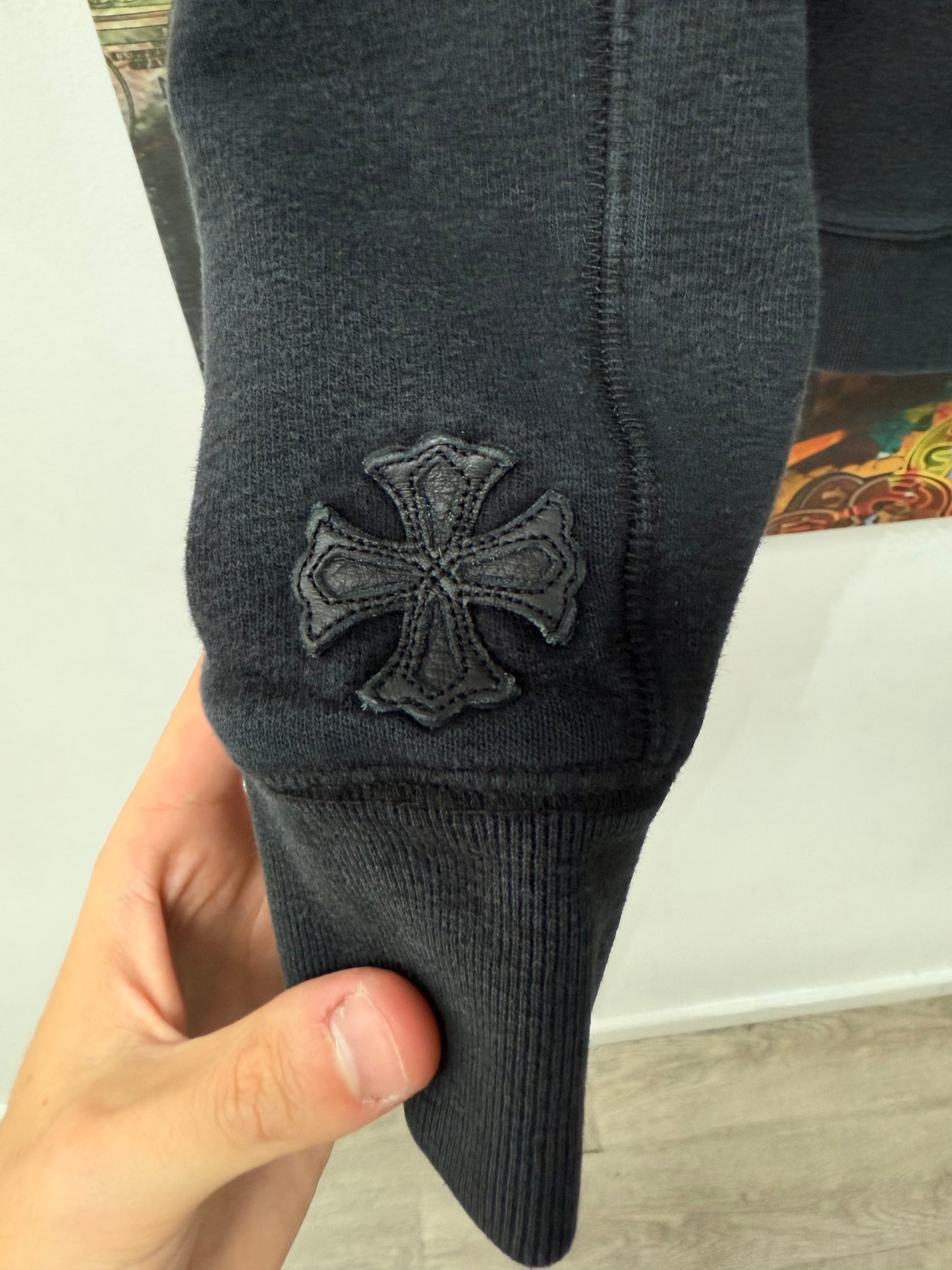 Chrome Hearts Hoodie Vertical Leather Plus Logo Used Large