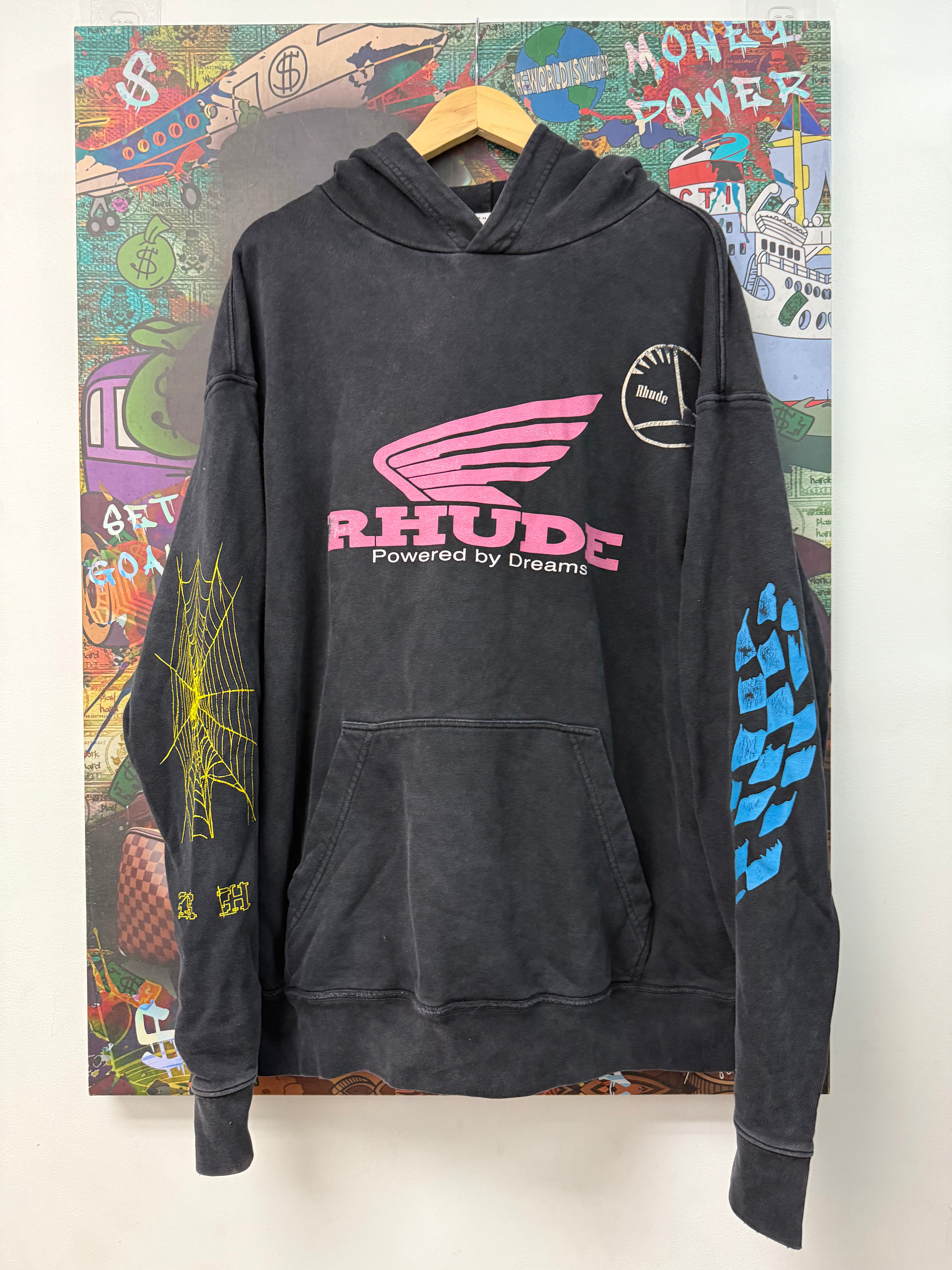 Rhude Navy Pink Logo Hoodie
