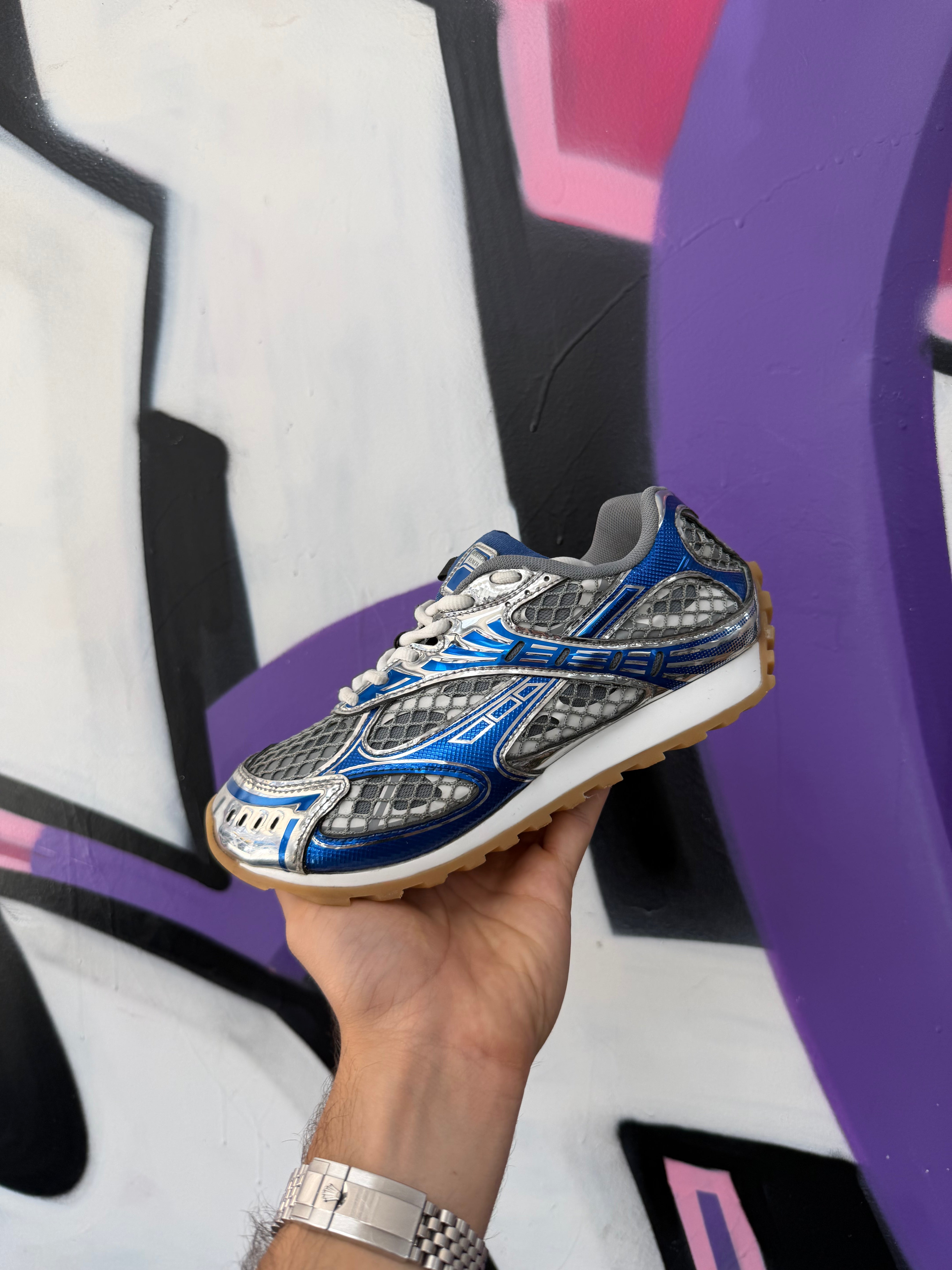 Bottega Veneta Blue Silver Orbit Sneakers