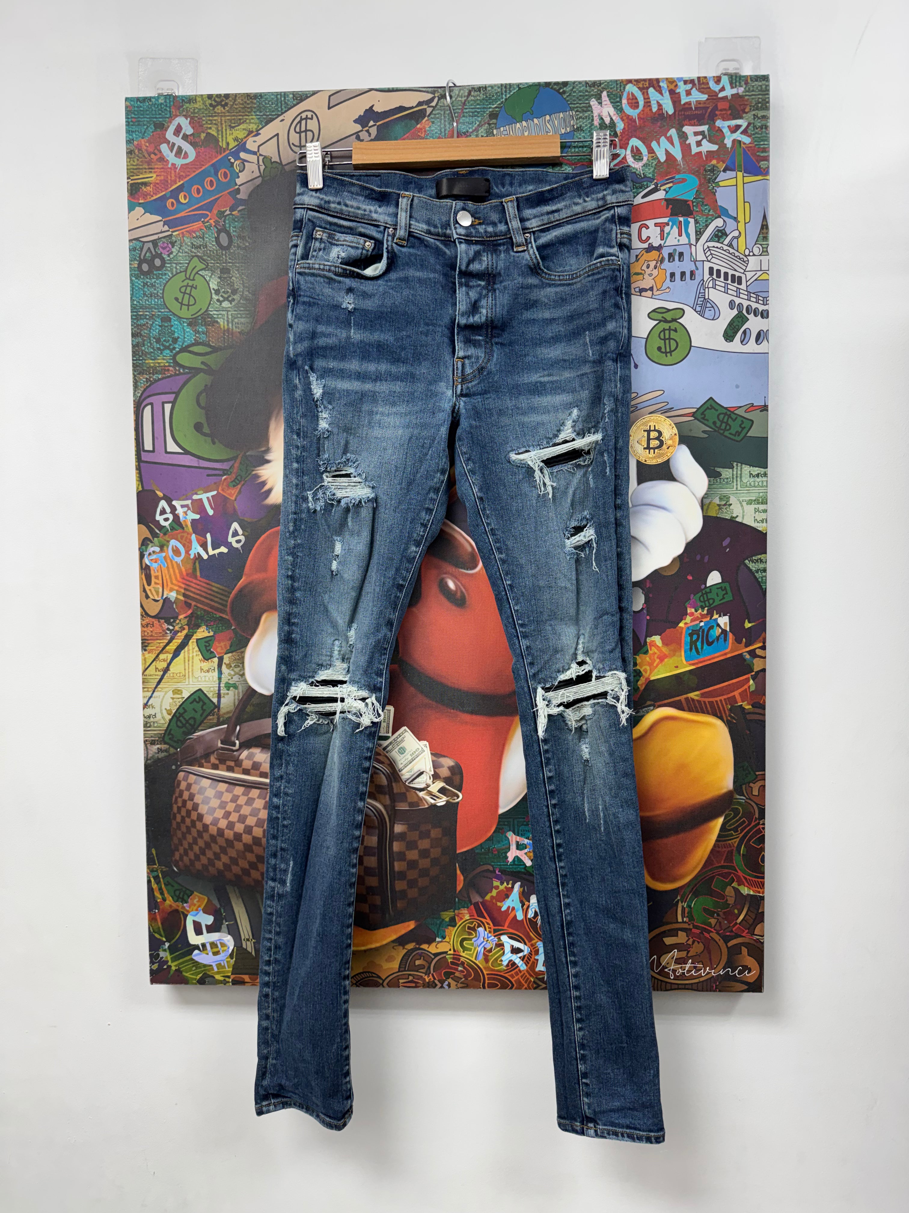 Amiri "MX1" Leather Patch Light Wash & Black Jeans