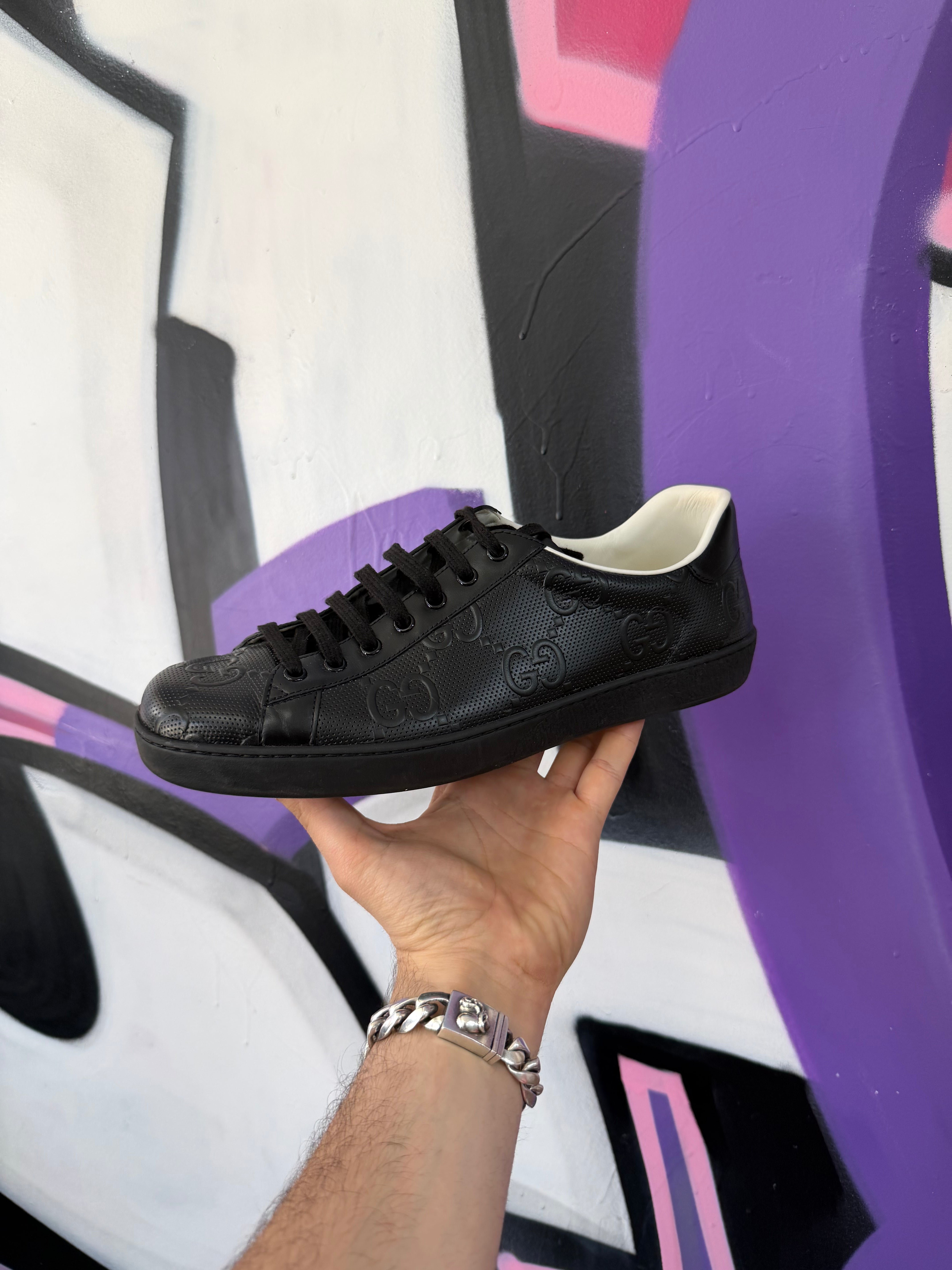 Gucci Black GG Monogram Ace Low Sneakers